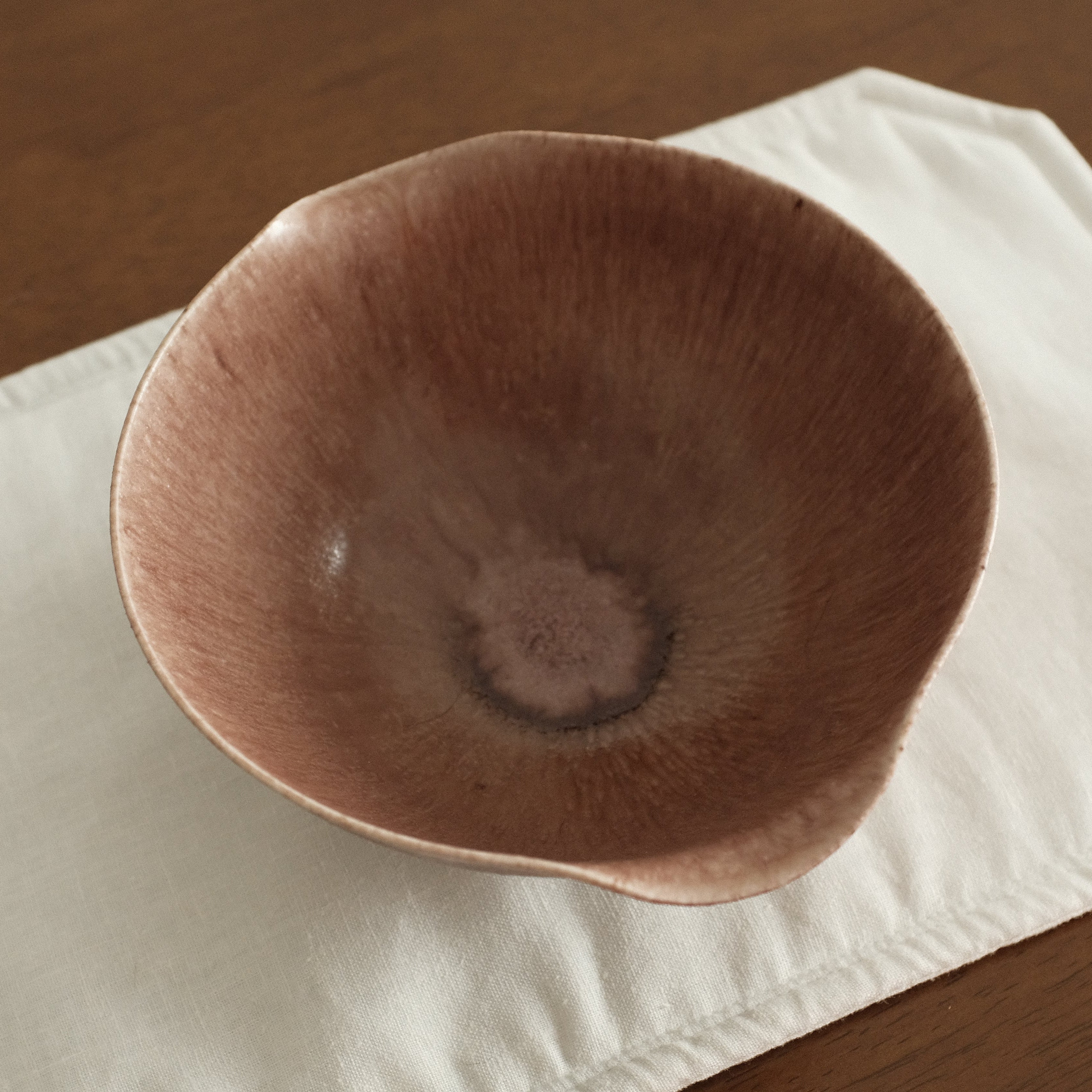 Kuroki Taira Adzuki Bean Glaze Two Handled 5 inch Deep Bowl Porcelain Ceramic