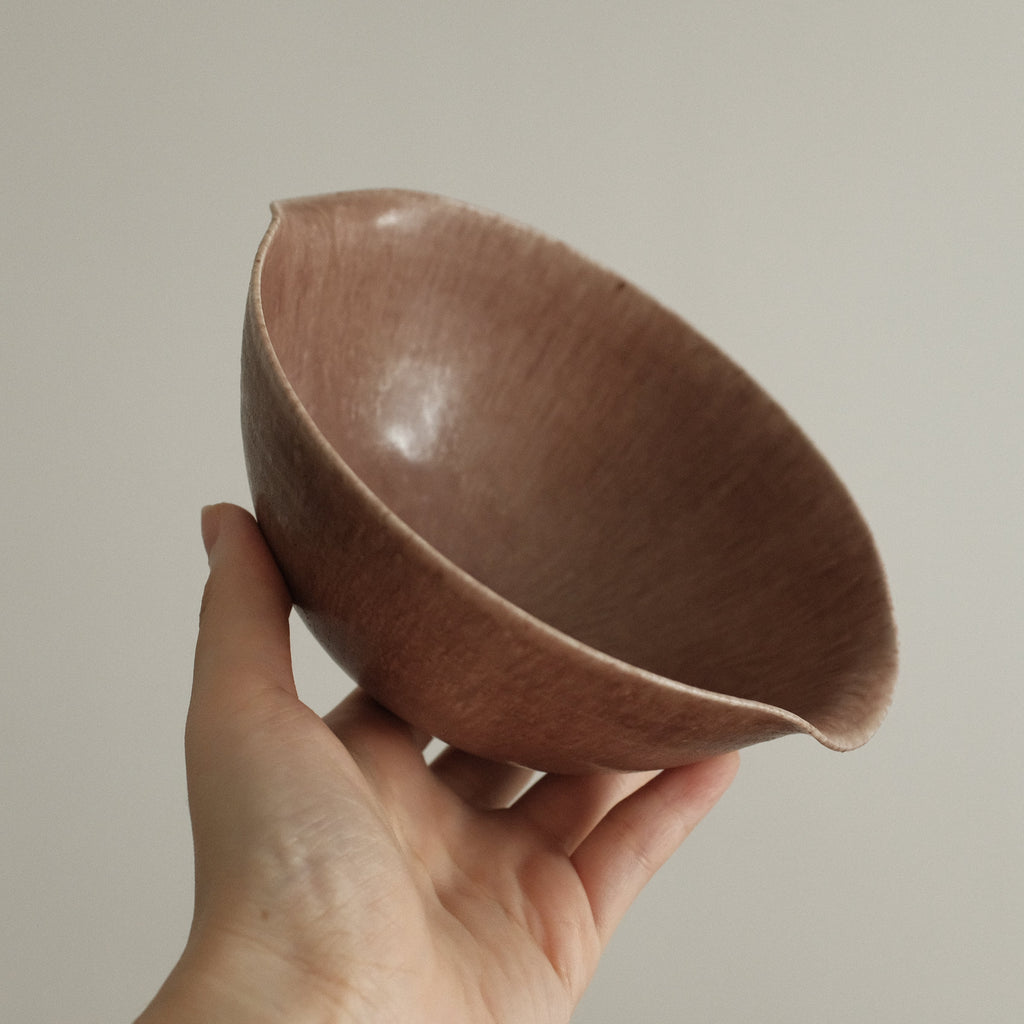Kuroki Taira Adzuki Bean Glaze Two Handled 5 inch Deep Bowl Porcelain Ceramic