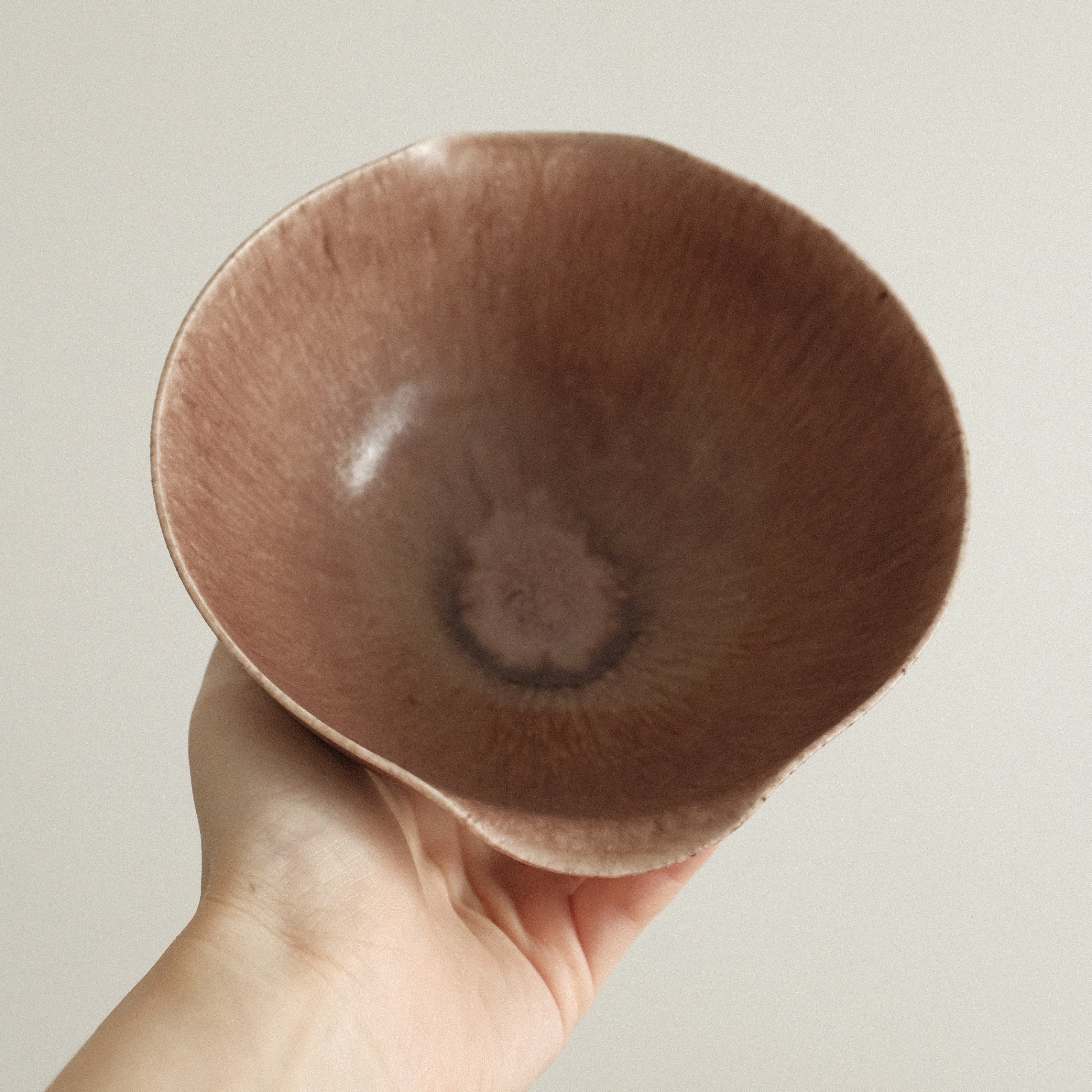 Kuroki Taira Adzuki Bean Glaze Two Handled 5 inch Deep Bowl Porcelain Ceramic