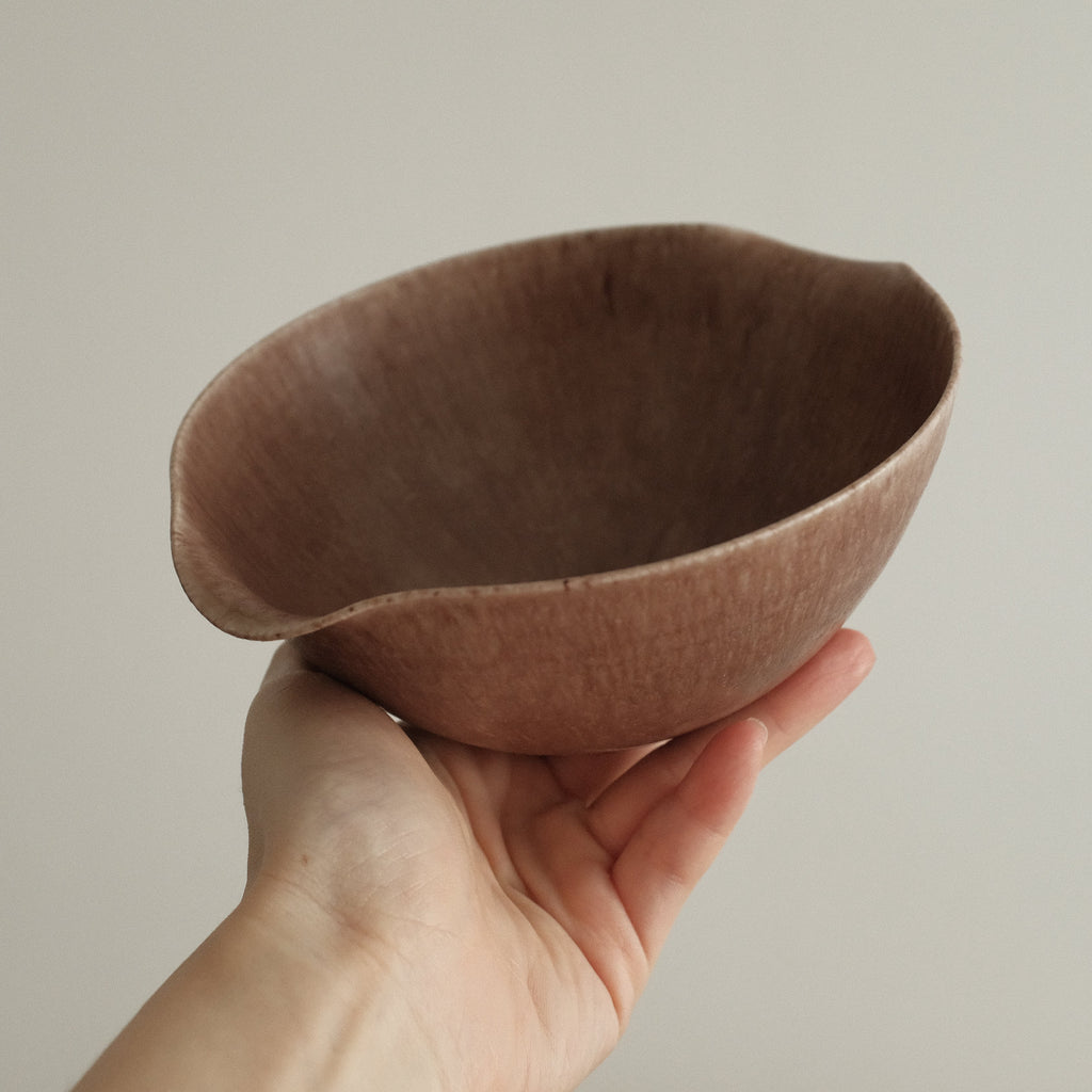 Kuroki Taira Adzuki Bean Glaze Two Handled 5 inch Deep Bowl Porcelain Ceramic
