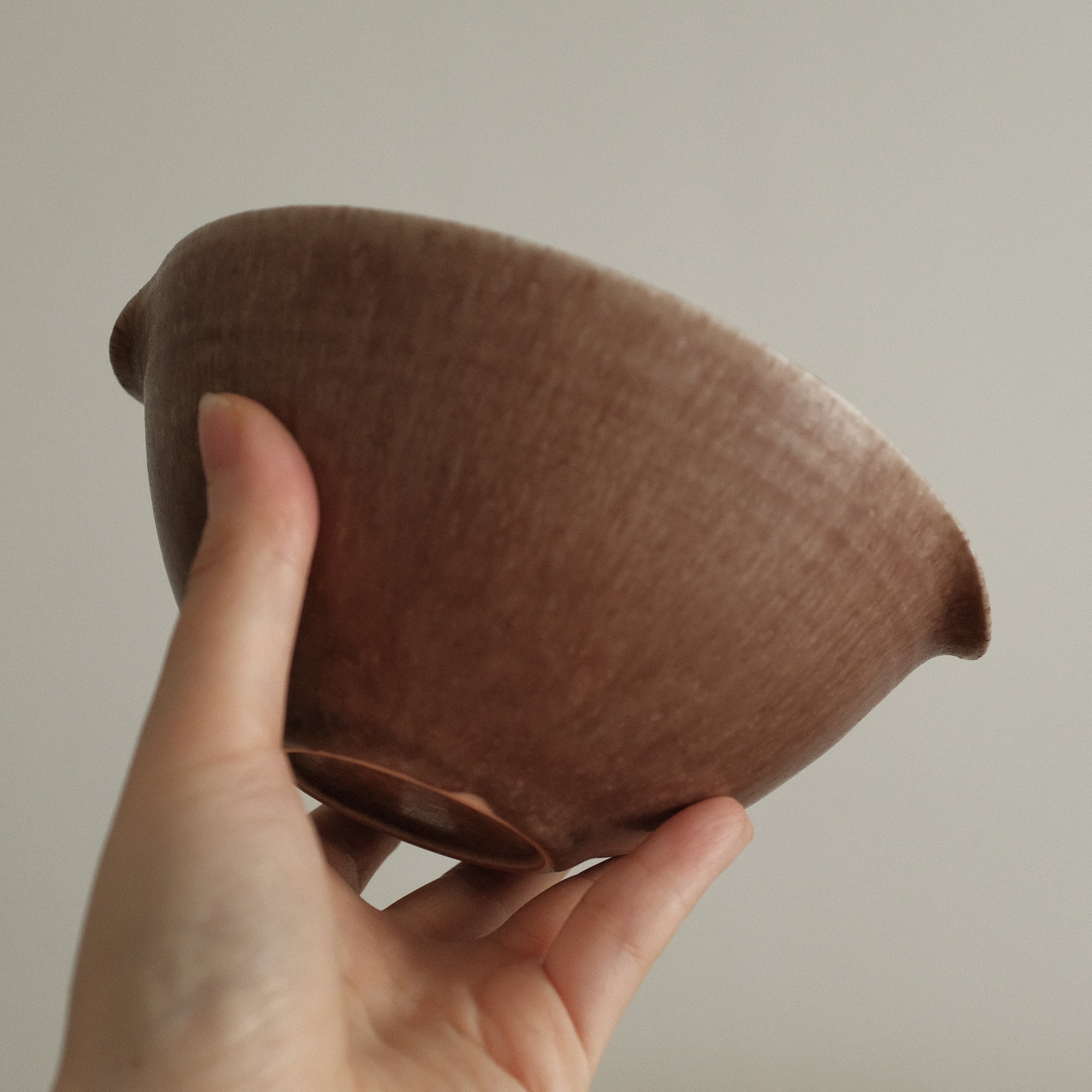 Kuroki Taira Adzuki Bean Glaze Two Handled 5 inch Deep Bowl Porcelain Ceramic