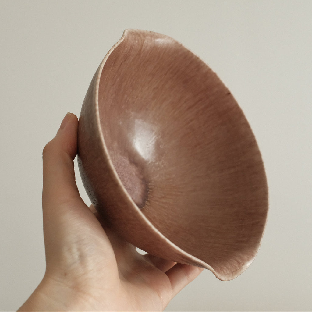 Kuroki Taira Adzuki Bean Glaze Two Handled 5 inch Deep Bowl Porcelain Ceramic