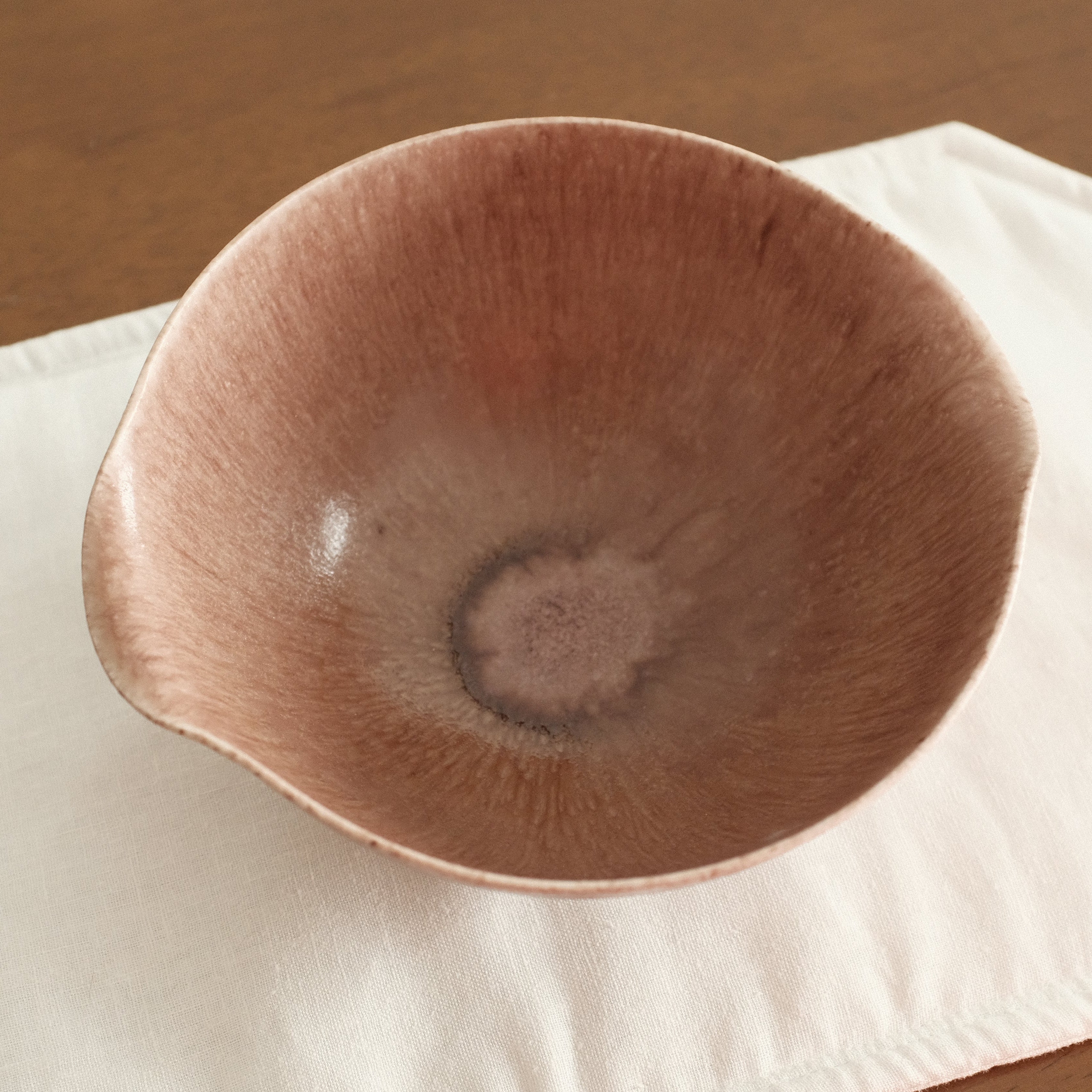 Kuroki Taira Adzuki Bean Glaze Two Handled 5 inch Deep Bowl Porcelain Ceramic
