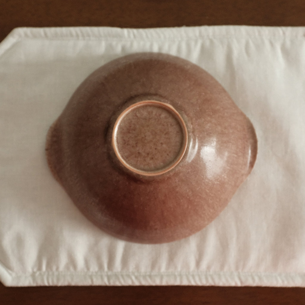 Kuroki Taira Adzuki Bean Glaze Two Handled 5 inch Deep Bowl Porcelain Ceramic