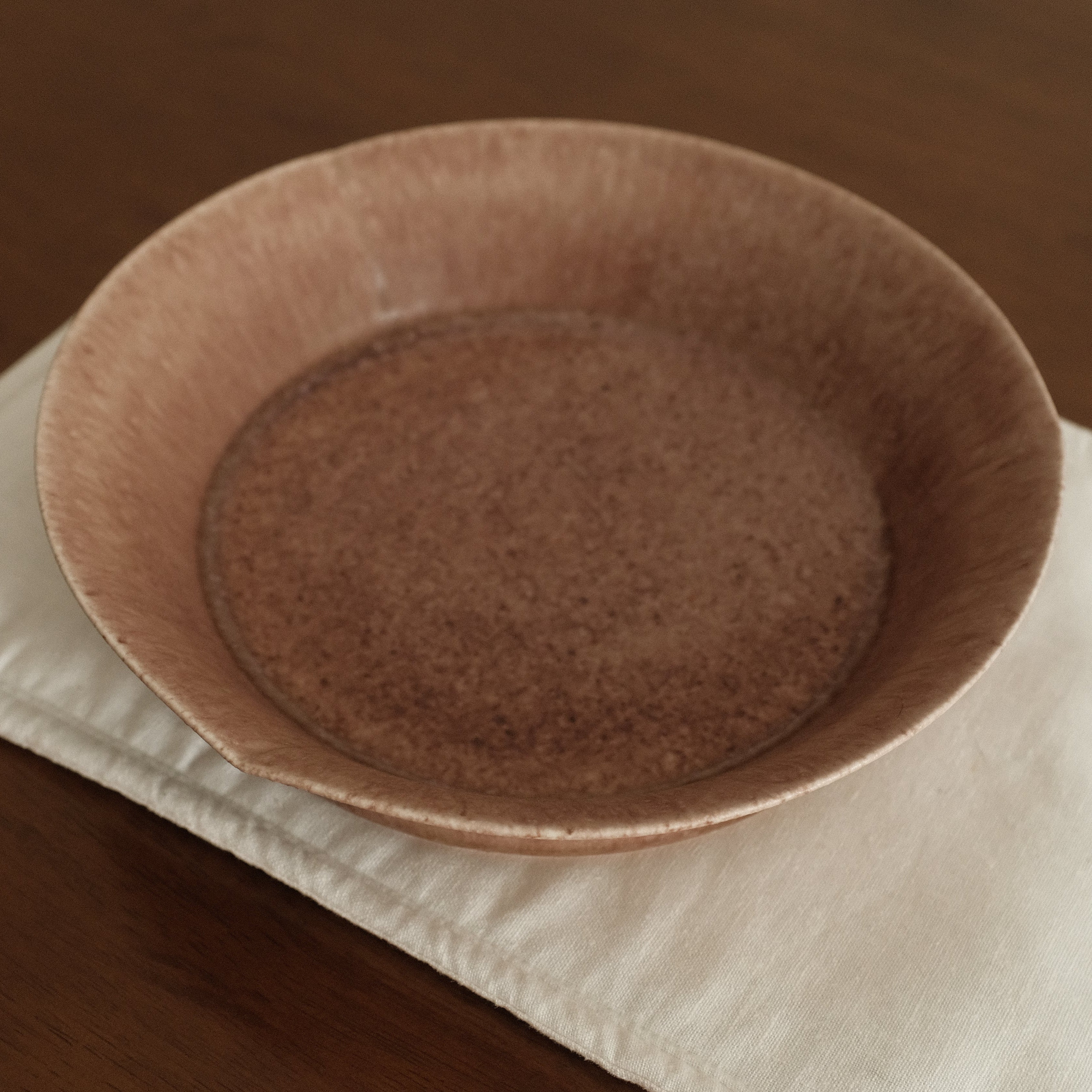 Kuroki Taira Adzuki Bean Glaze Three Petals Shallow Plate Bowl Porcelain Ceramic