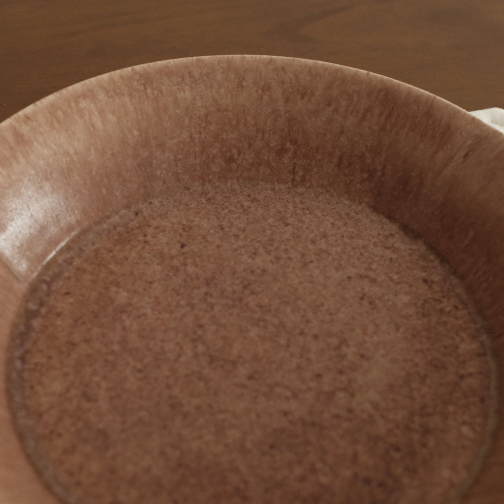 Kuroki Taira Adzuki Bean Glaze Three Petals Shallow Plate Bowl Porcelain Ceramic