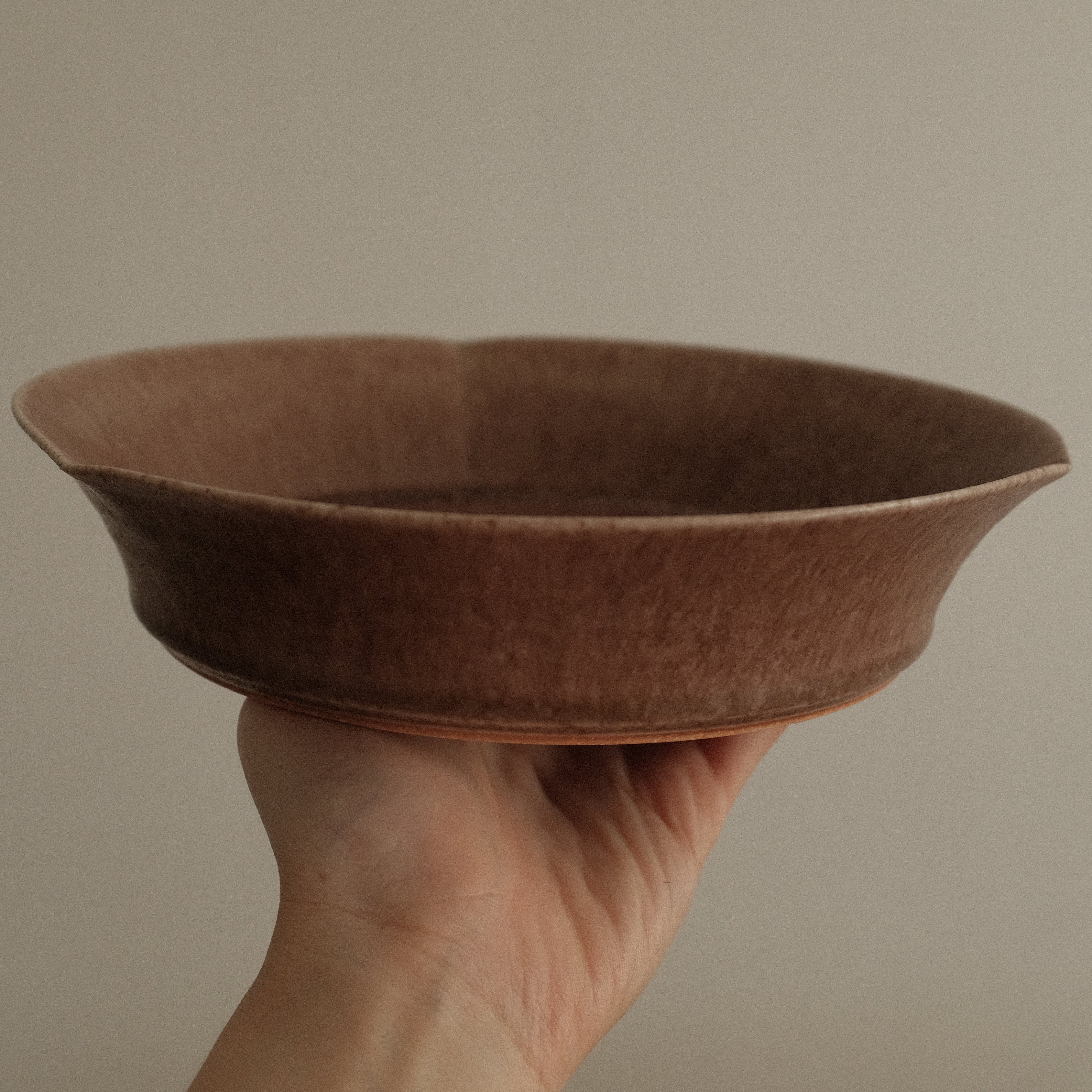 Kuroki Taira Adzuki Bean Glaze Three Petals Shallow Plate Bowl Porcelain Ceramic
