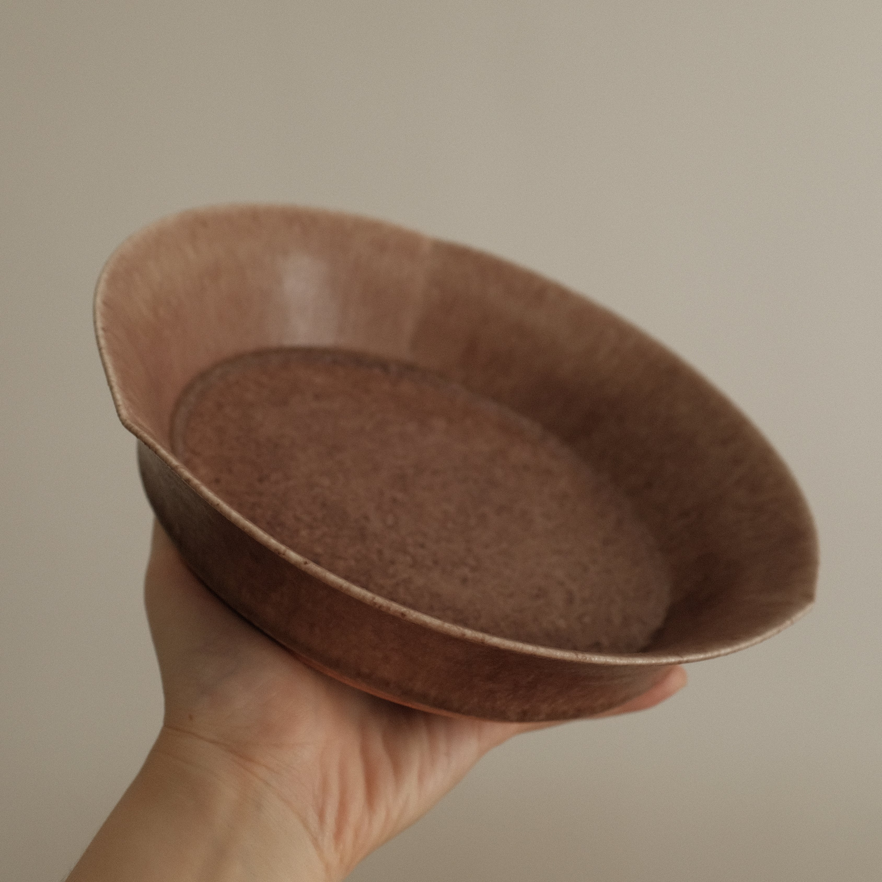 Kuroki Taira Adzuki Bean Glaze Three Petals Shallow Plate Bowl Porcelain Ceramic