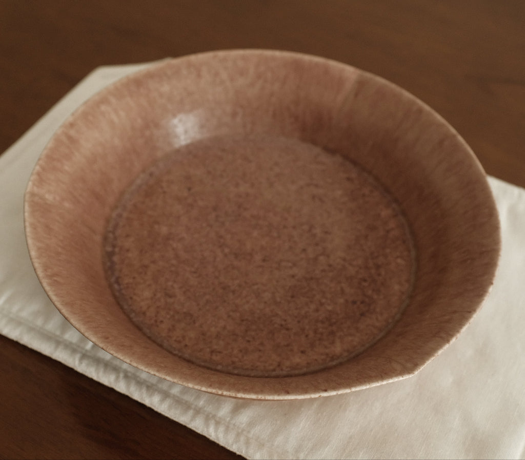 Kuroki Taira Adzuki Bean Glaze Three Petals Shallow Plate Bowl Porcelain Ceramic