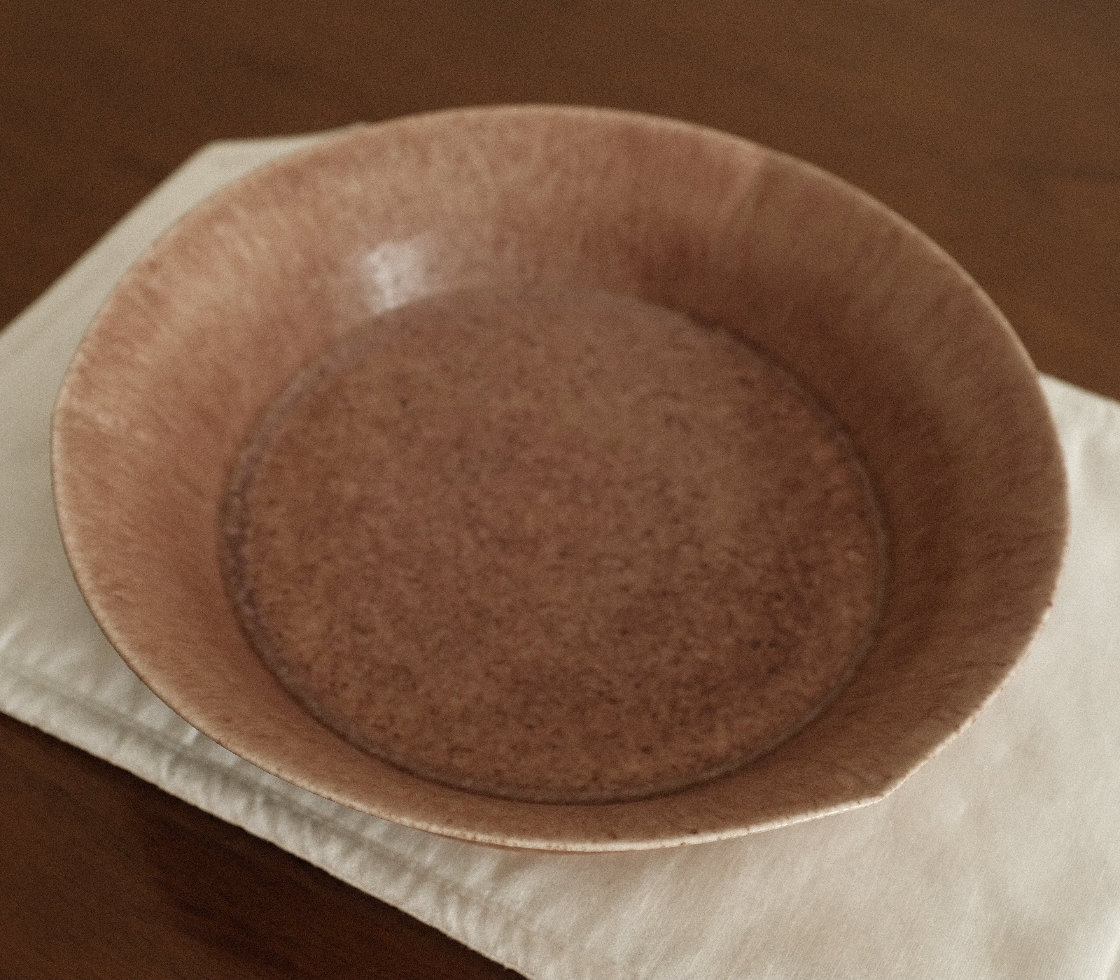 Kuroki Taira Adzuki Bean Glaze Three Petals Shallow Plate Bowl Porcelain Ceramic