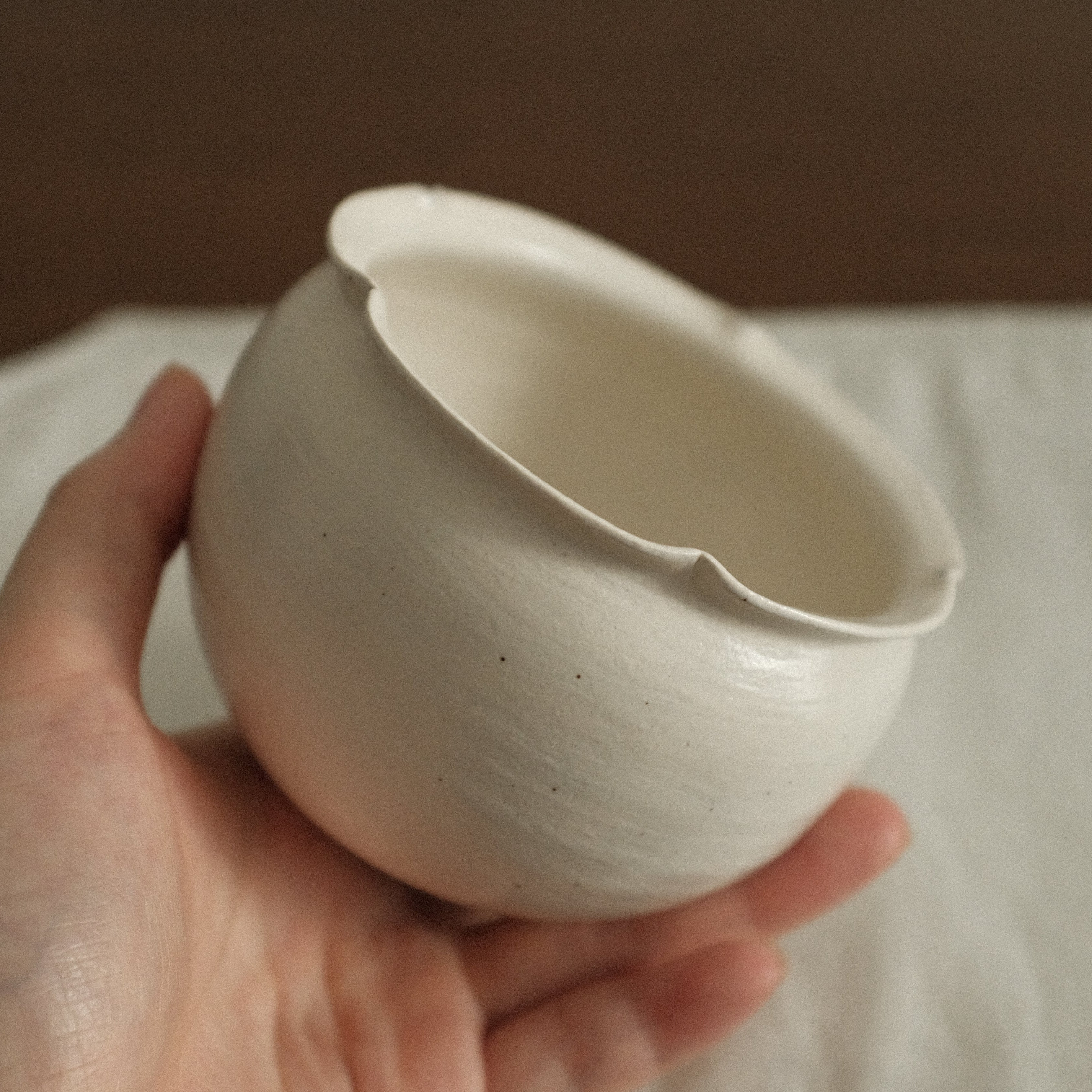 Yuli Handmade Snow White Floral Rim Cup Powdered Glaze Underglazed Stoneware