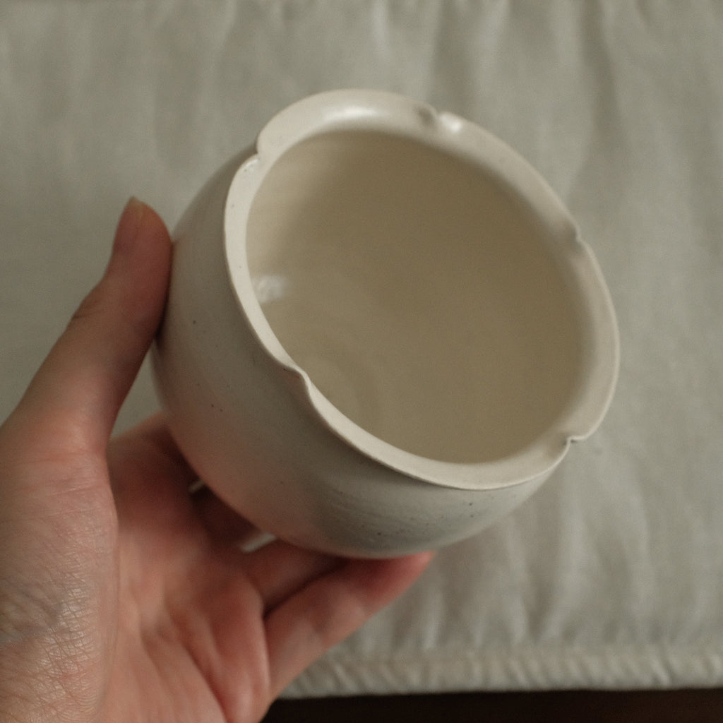 Yuli Handmade Snow White Floral Rim Cup Powdered Glaze Underglazed Stoneware