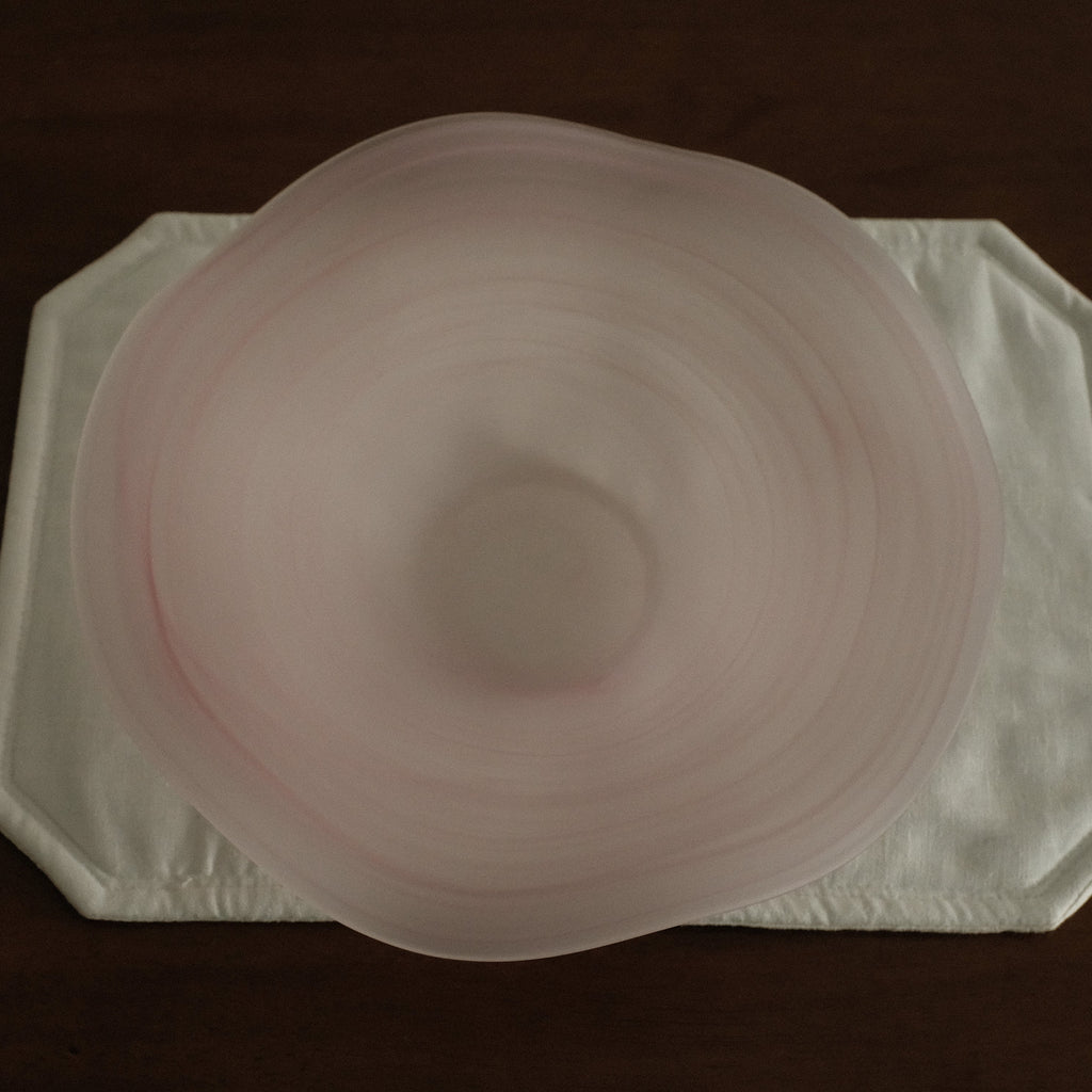 ESME Handmade Wavy Round Frosted Glass Cosmic Deep Plate Soft Pink Sakura