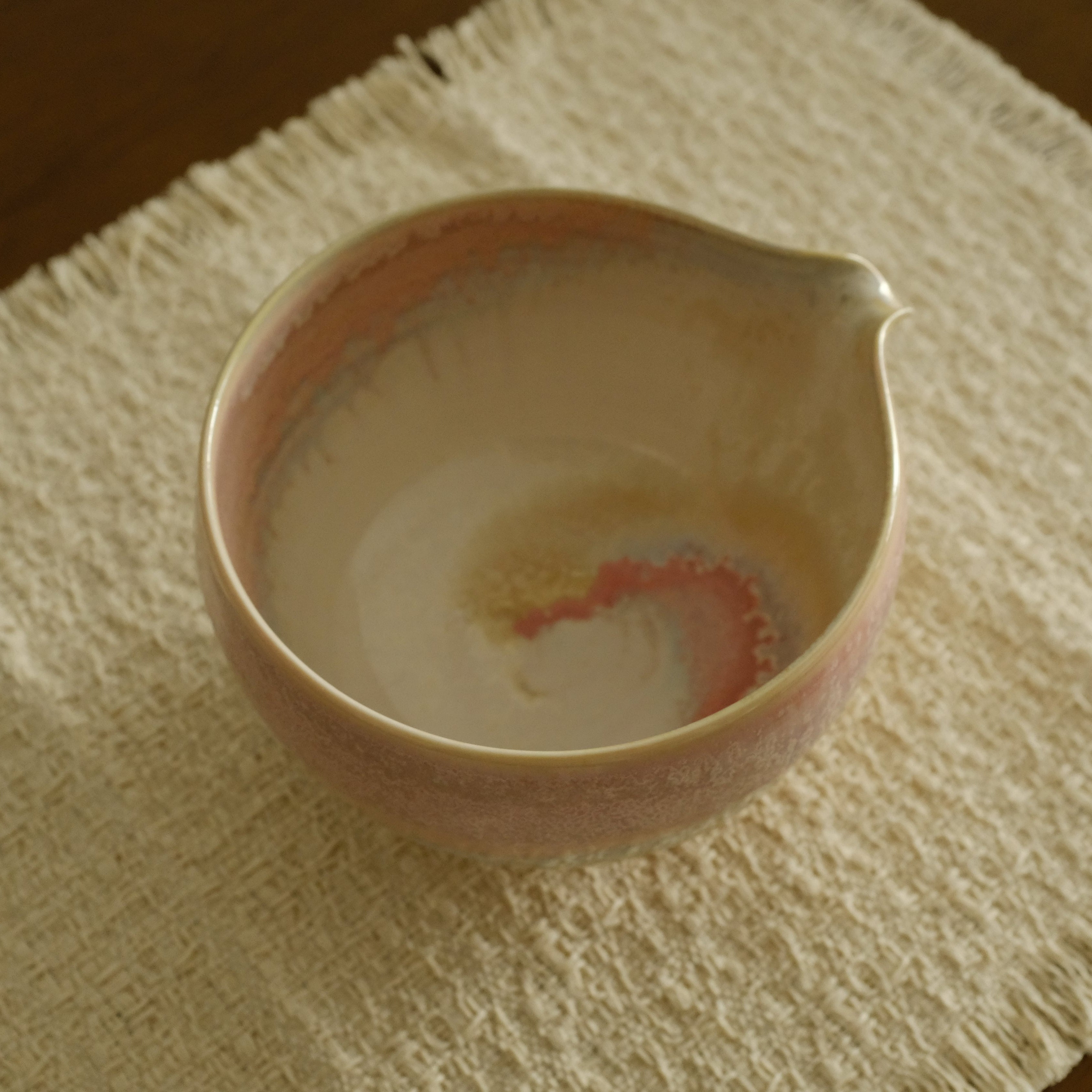 PG Handmade Rose Quartz Pink Sand Matte Glaze Katakuchi Chawan Matcha Bowl