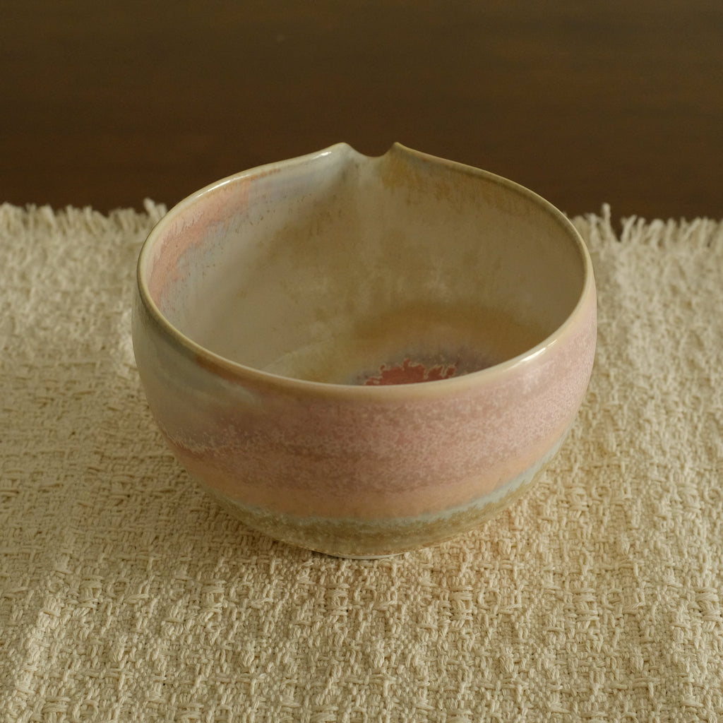 PG Handmade Rose Quartz Pink Sand Matte Glaze Katakuchi Chawan Matcha Bowl