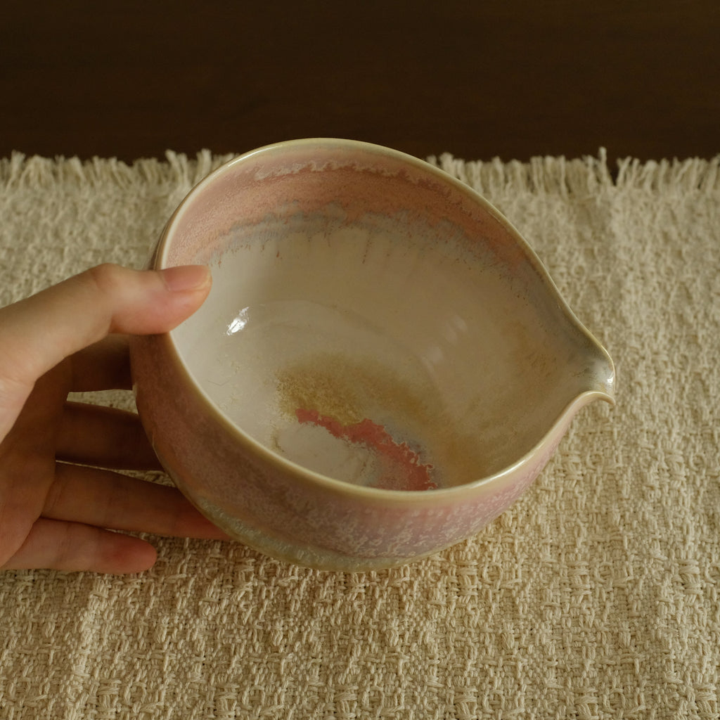 PG Handmade Rose Quartz Pink Sand Matte Glaze Katakuchi Chawan Matcha Bowl