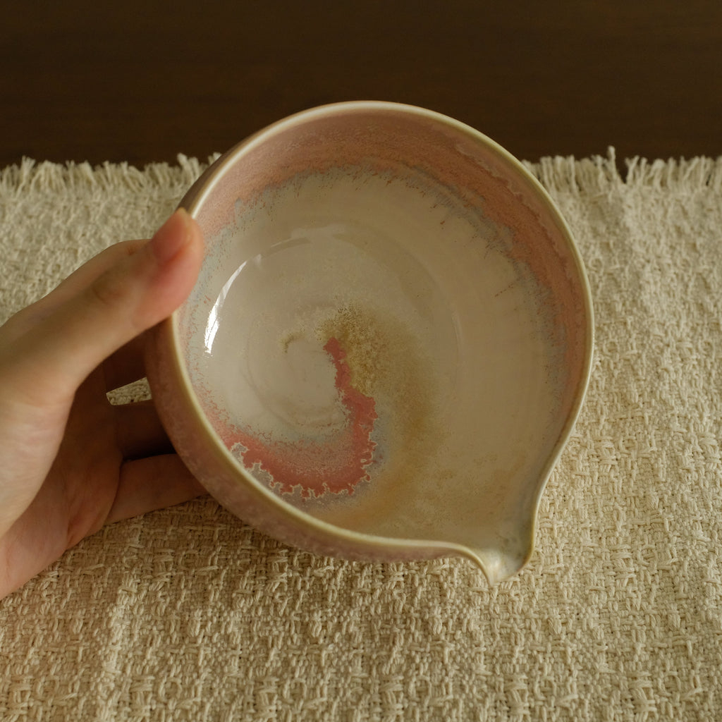 PG Handmade Rose Quartz Pink Sand Matte Glaze Katakuchi Chawan Matcha Bowl