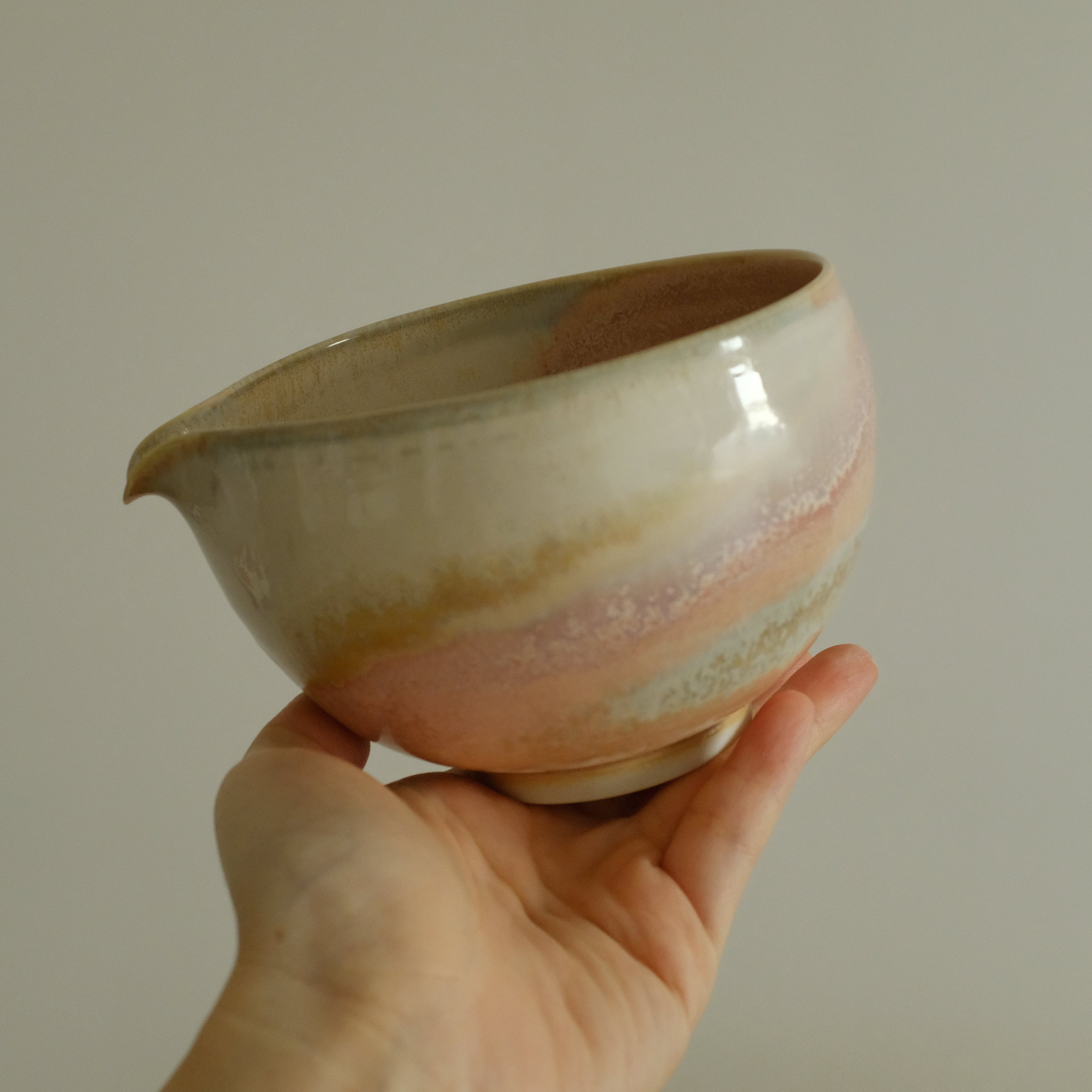PG Handmade Rose Quartz Pink Sand Matte Glaze Katakuchi Chawan Matcha Bowl