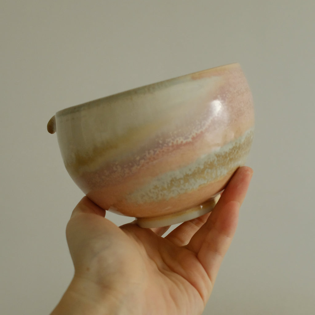 PG Handmade Rose Quartz Pink Sand Matte Glaze Katakuchi Chawan Matcha Bowl