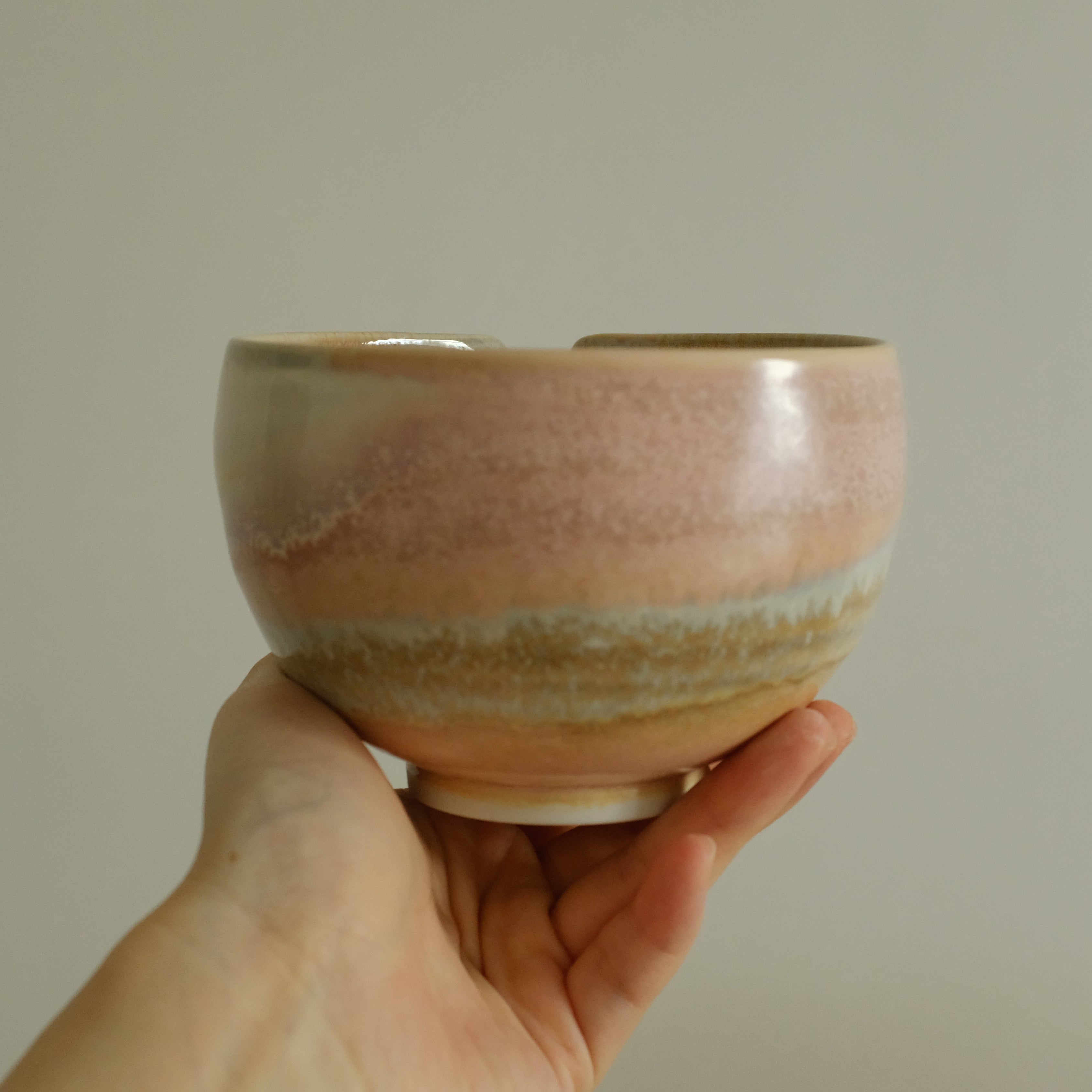 PG Handmade Rose Quartz Pink Sand Matte Glaze Katakuchi Chawan Matcha Bowl
