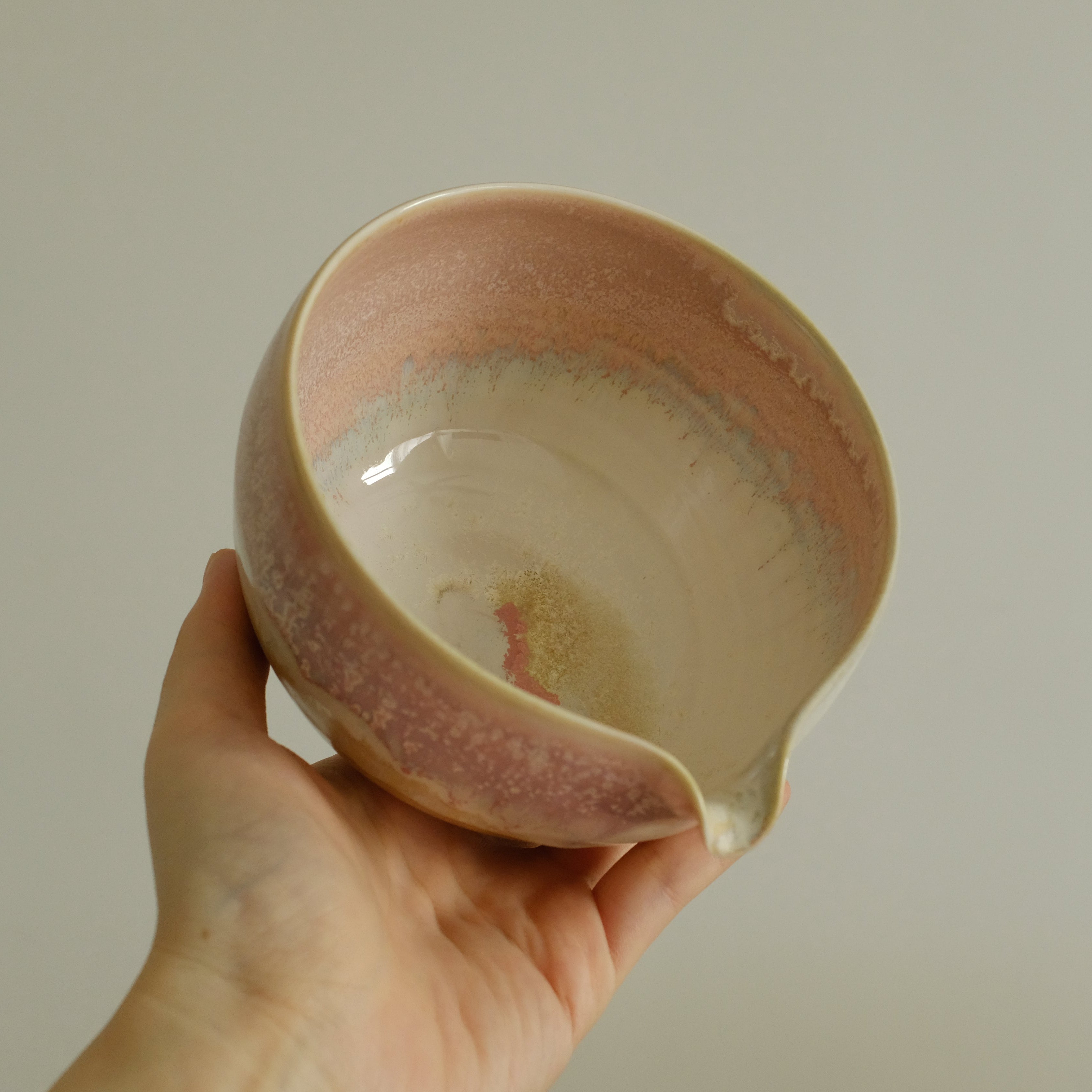 PG Handmade Rose Quartz Pink Sand Matte Glaze Katakuchi Chawan Matcha Bowl