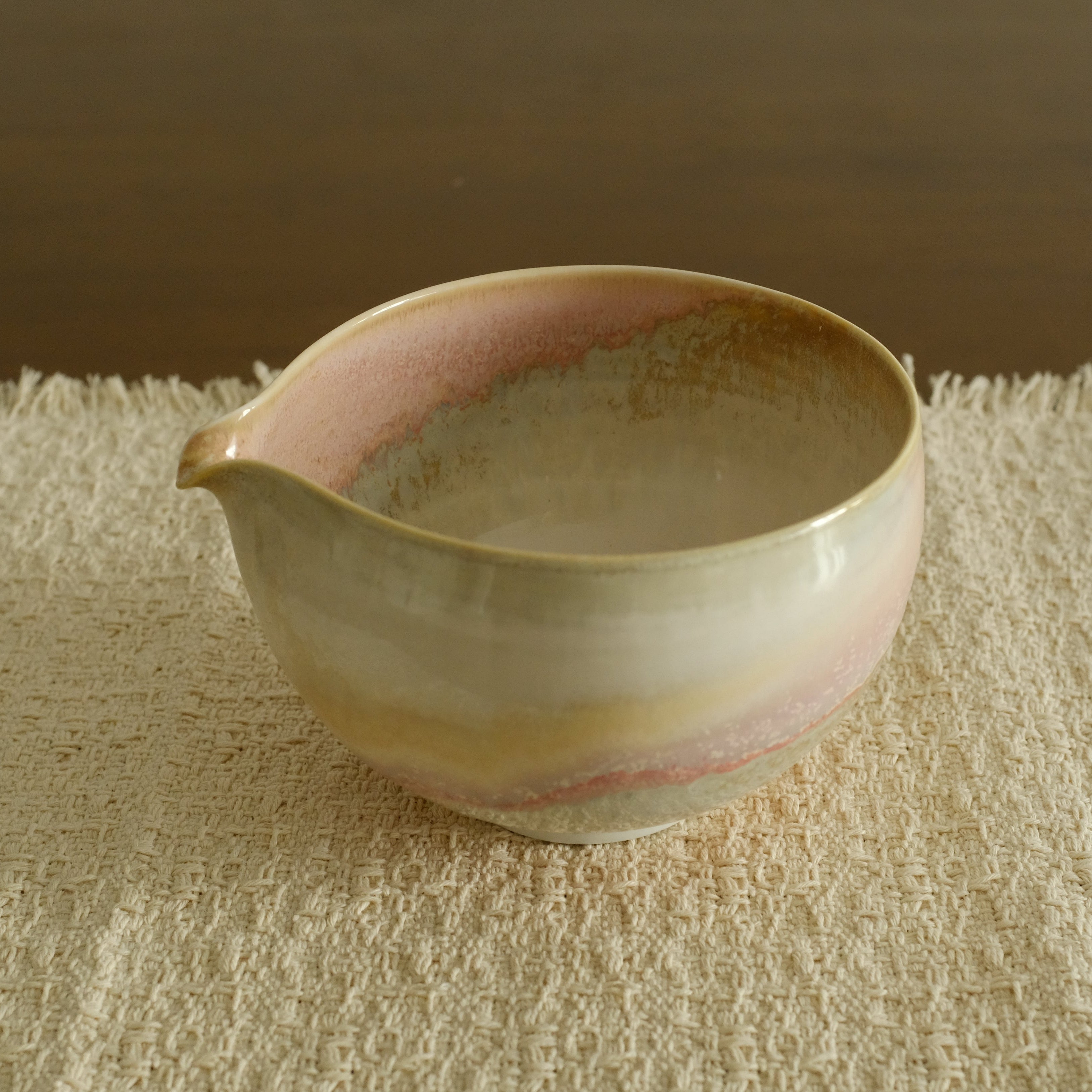 PG Handmade Rose Quartz Pink Sand Matte Glaze Katakuchi Chawan Matcha Bowl