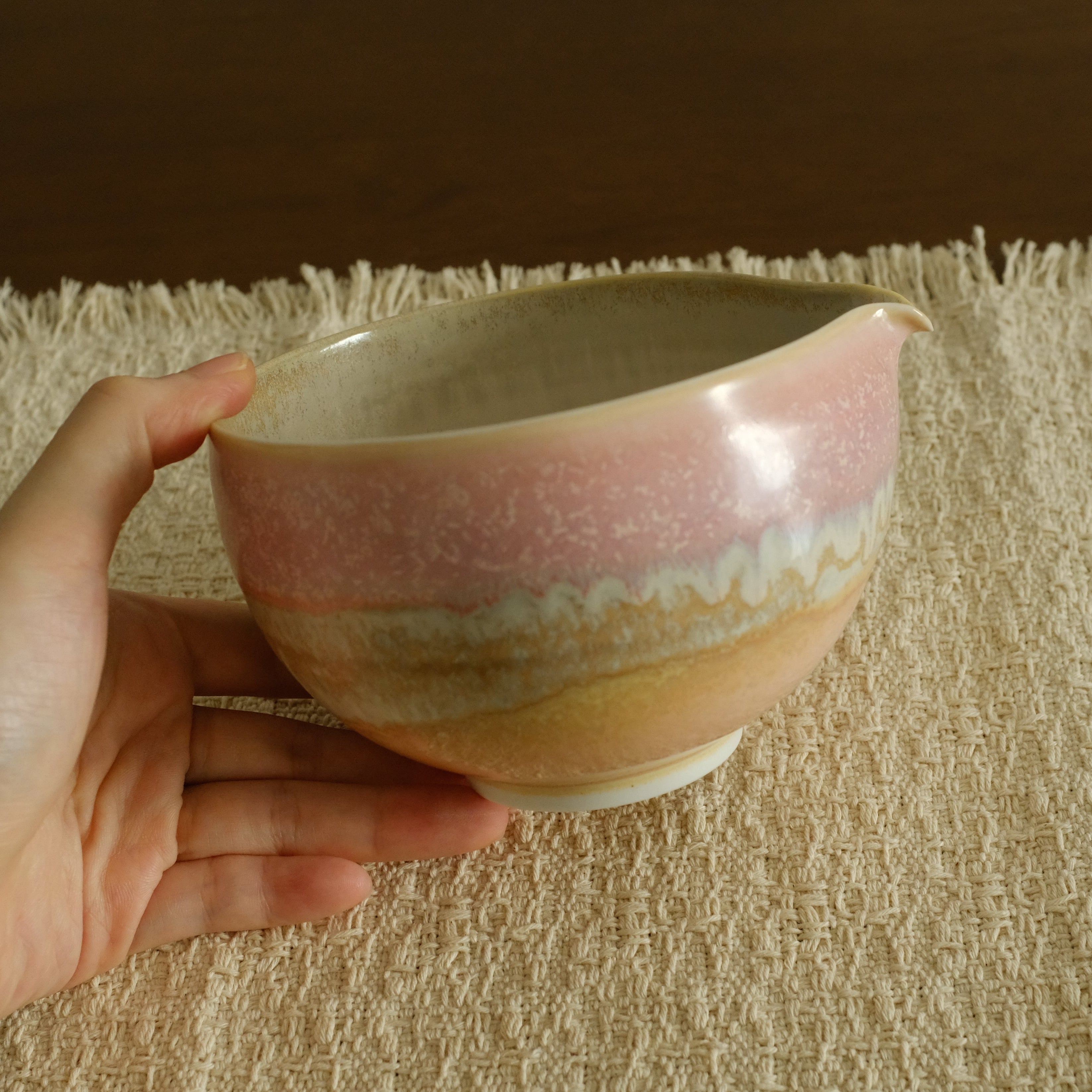 PG Handmade Rose Quartz Pink Sand Matte Glaze Katakuchi Chawan Matcha Bowl