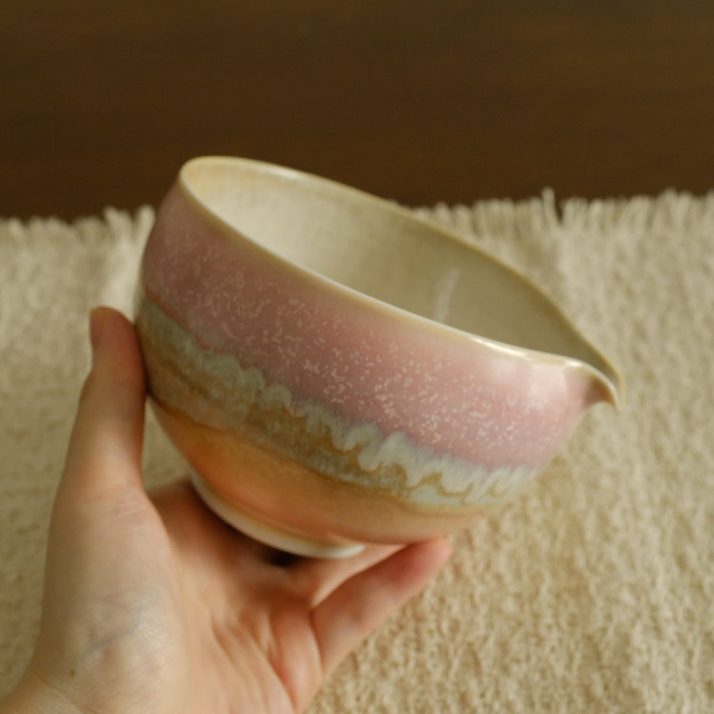 PG Handmade Rose Quartz Pink Sand Matte Glaze Katakuchi Chawan Matcha Bowl