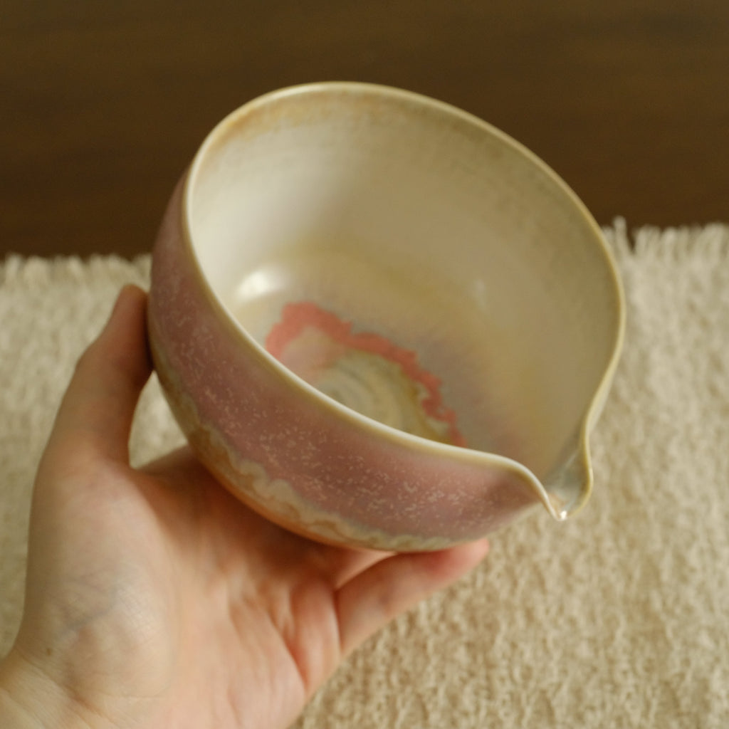 PG Handmade Rose Quartz Pink Sand Matte Glaze Katakuchi Chawan Matcha Bowl