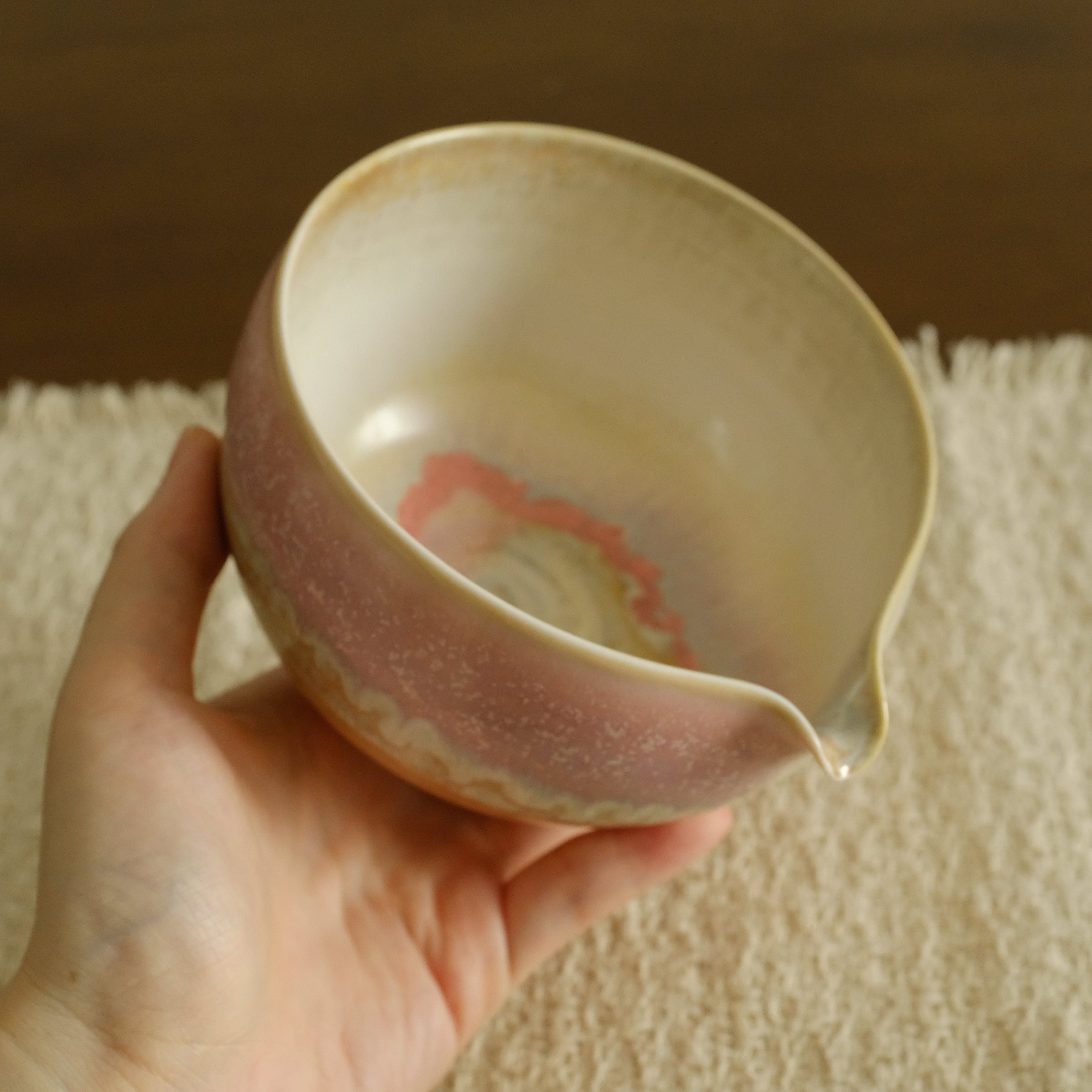 PG Handmade Rose Quartz Pink Sand Matte Glaze Katakuchi Chawan Matcha Bowl