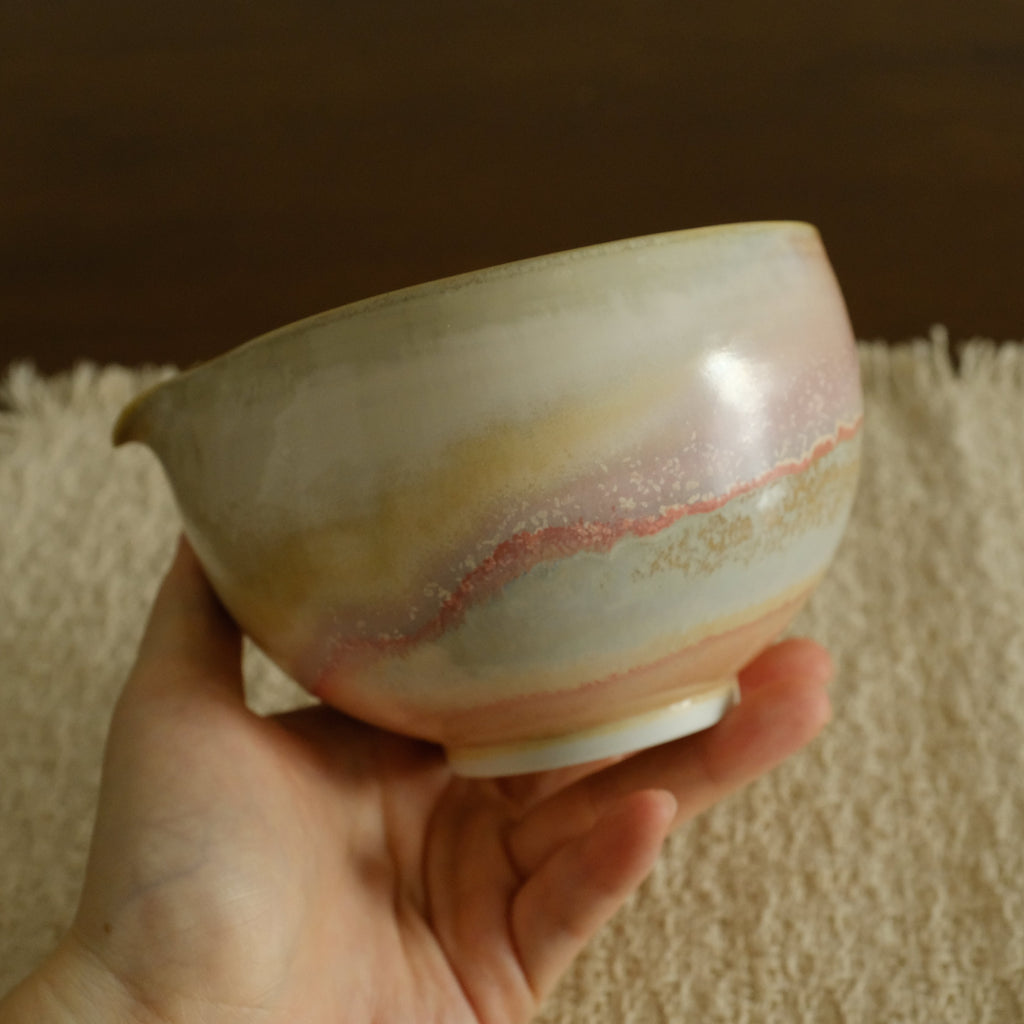 PG Handmade Rose Quartz Pink Sand Matte Glaze Katakuchi Chawan Matcha Bowl