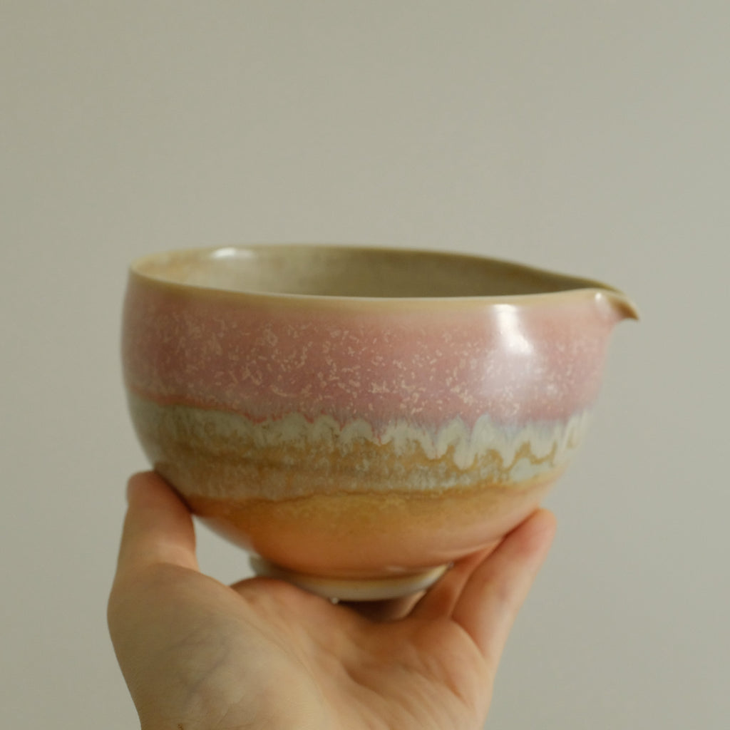 PG Handmade Rose Quartz Pink Sand Matte Glaze Katakuchi Chawan Matcha Bowl