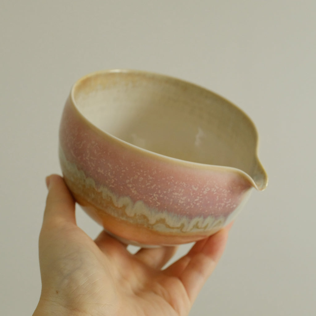 PG Handmade Rose Quartz Pink Sand Matte Glaze Katakuchi Chawan Matcha Bowl