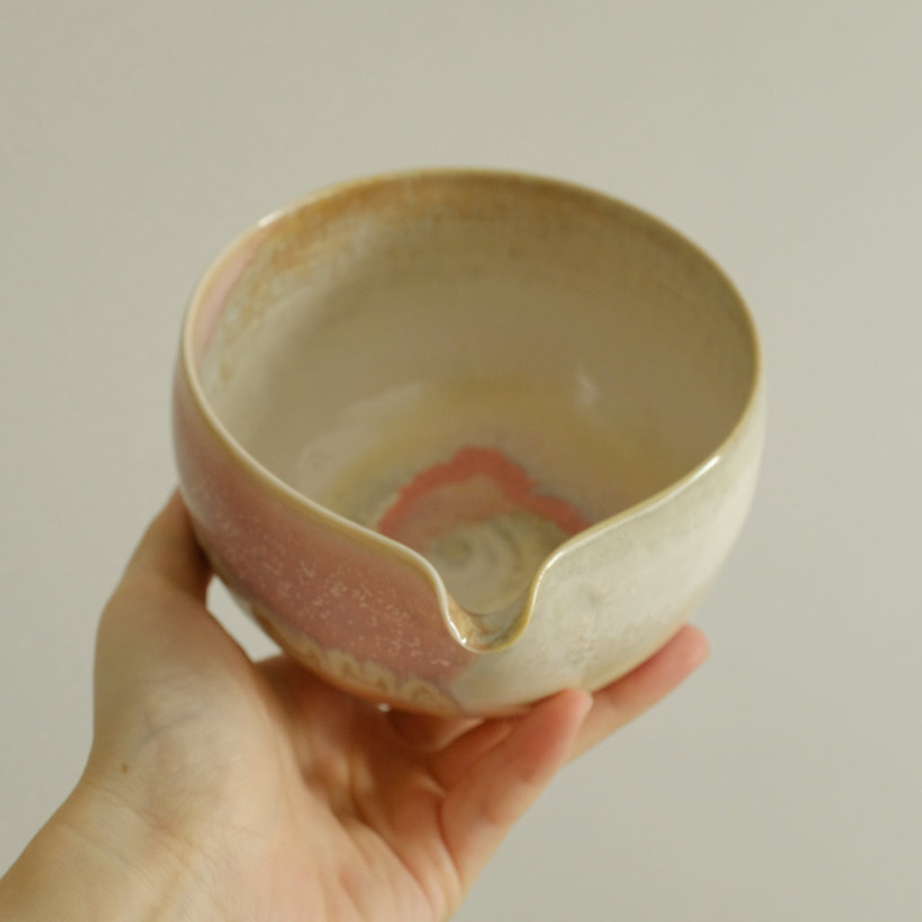 PG Handmade Rose Quartz Pink Sand Matte Glaze Katakuchi Chawan Matcha Bowl
