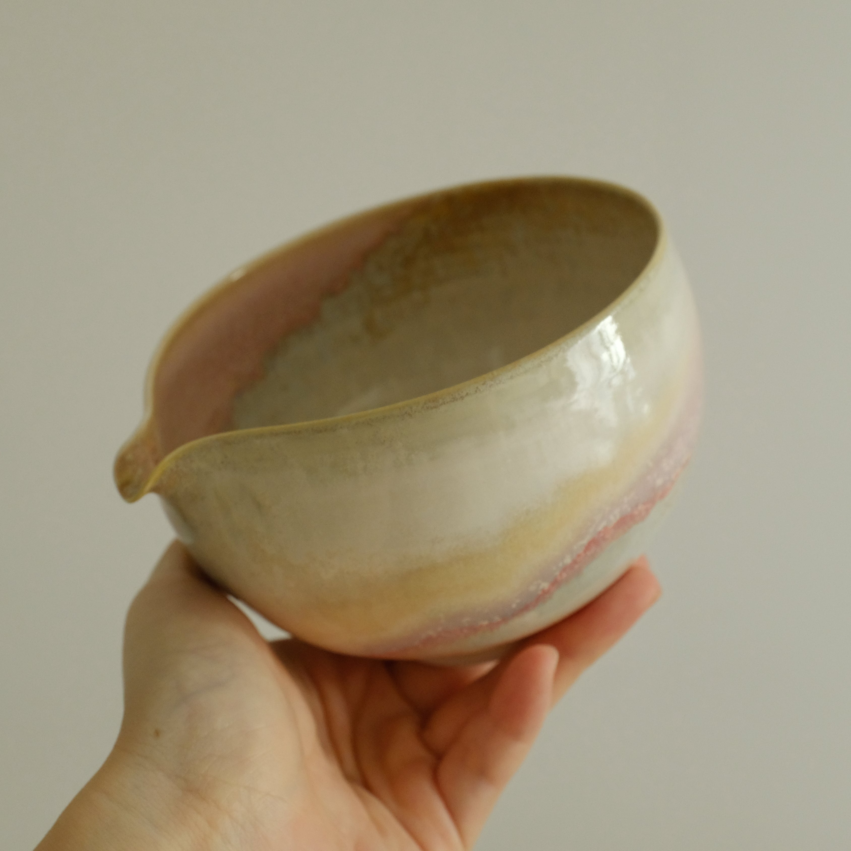PG Handmade Rose Quartz Pink Sand Matte Glaze Katakuchi Chawan Matcha Bowl