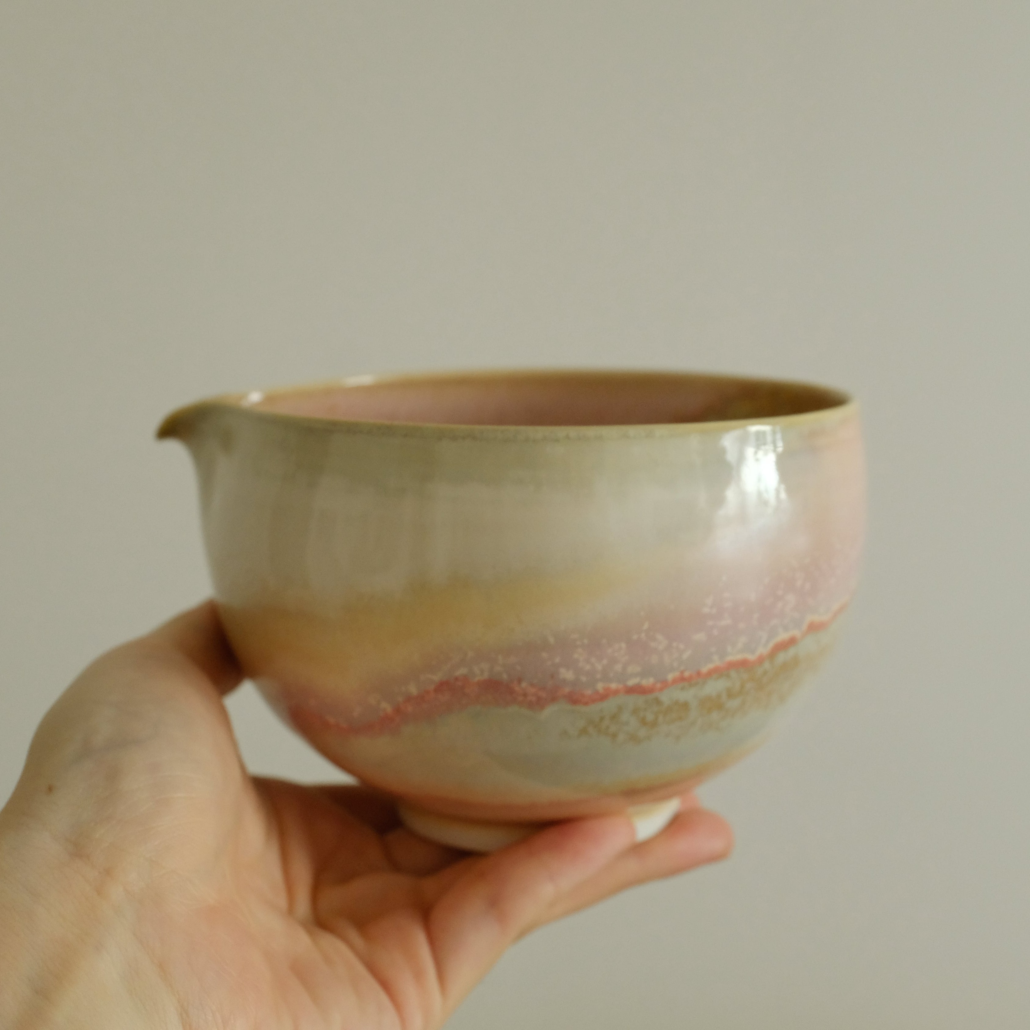 PG Handmade Rose Quartz Pink Sand Matte Glaze Katakuchi Chawan Matcha Bowl