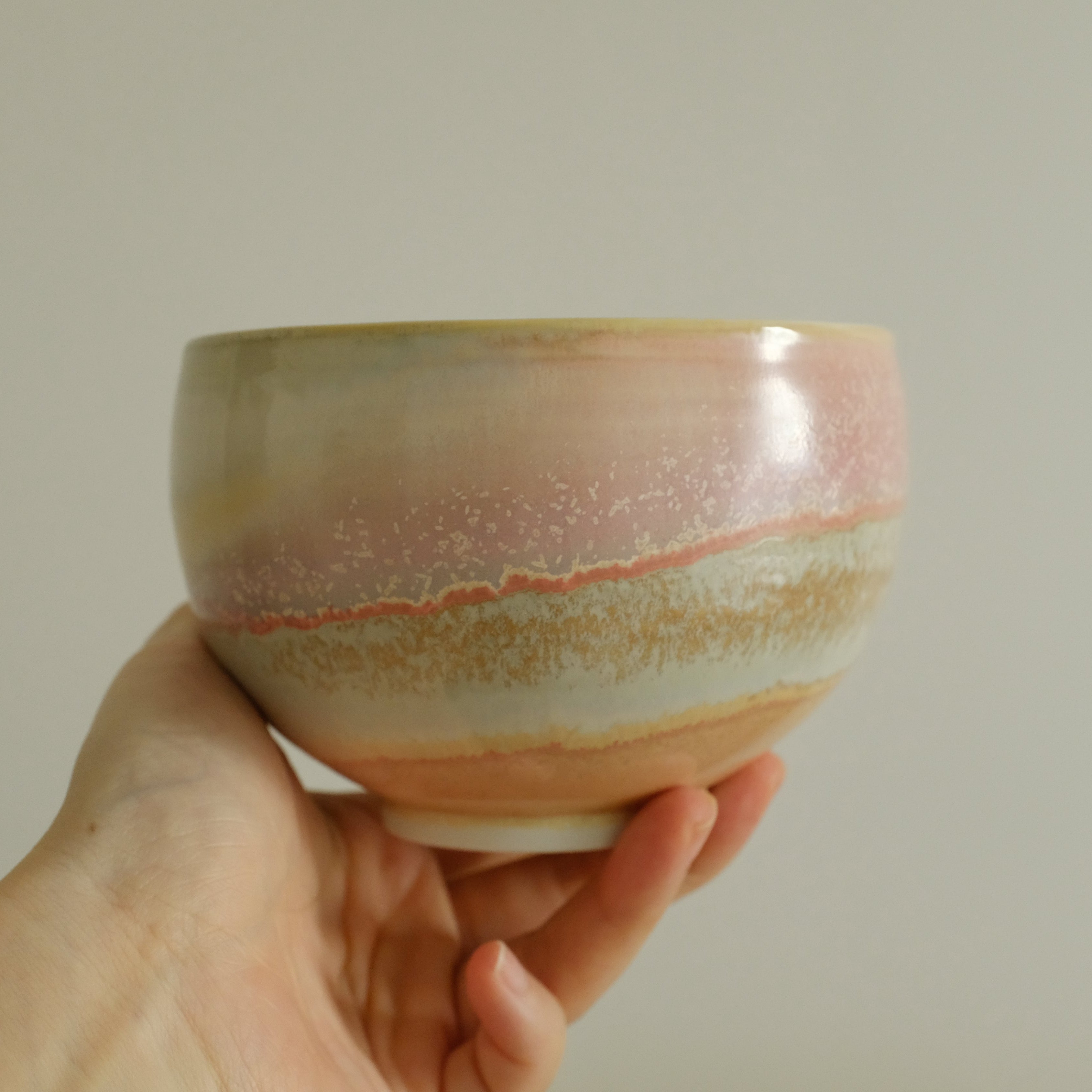 PG Handmade Rose Quartz Pink Sand Matte Glaze Katakuchi Chawan Matcha Bowl