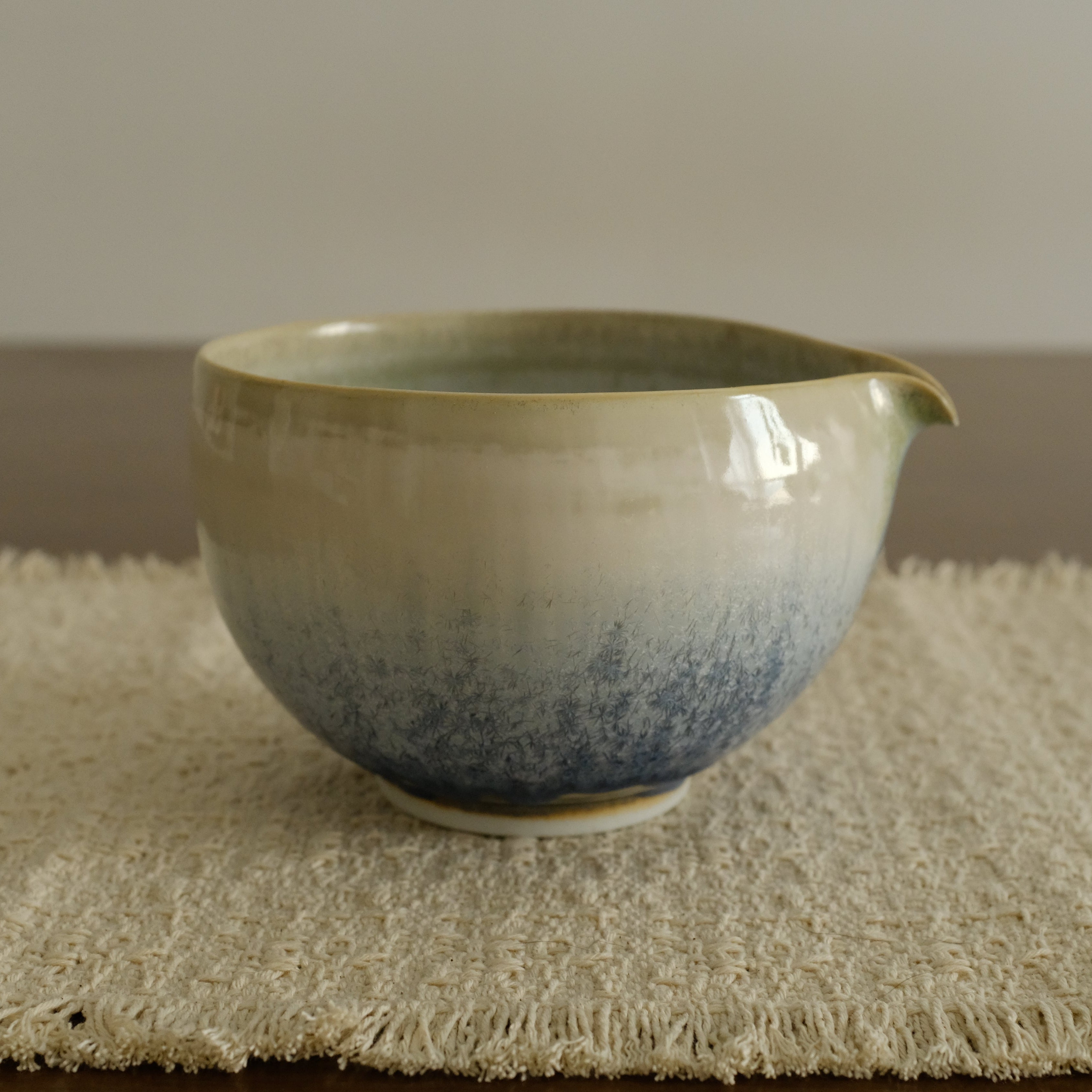 PG Handmade Blue Frozen Winter Lake Matte Glaze Katakuchi Chawan Matcha Bowl