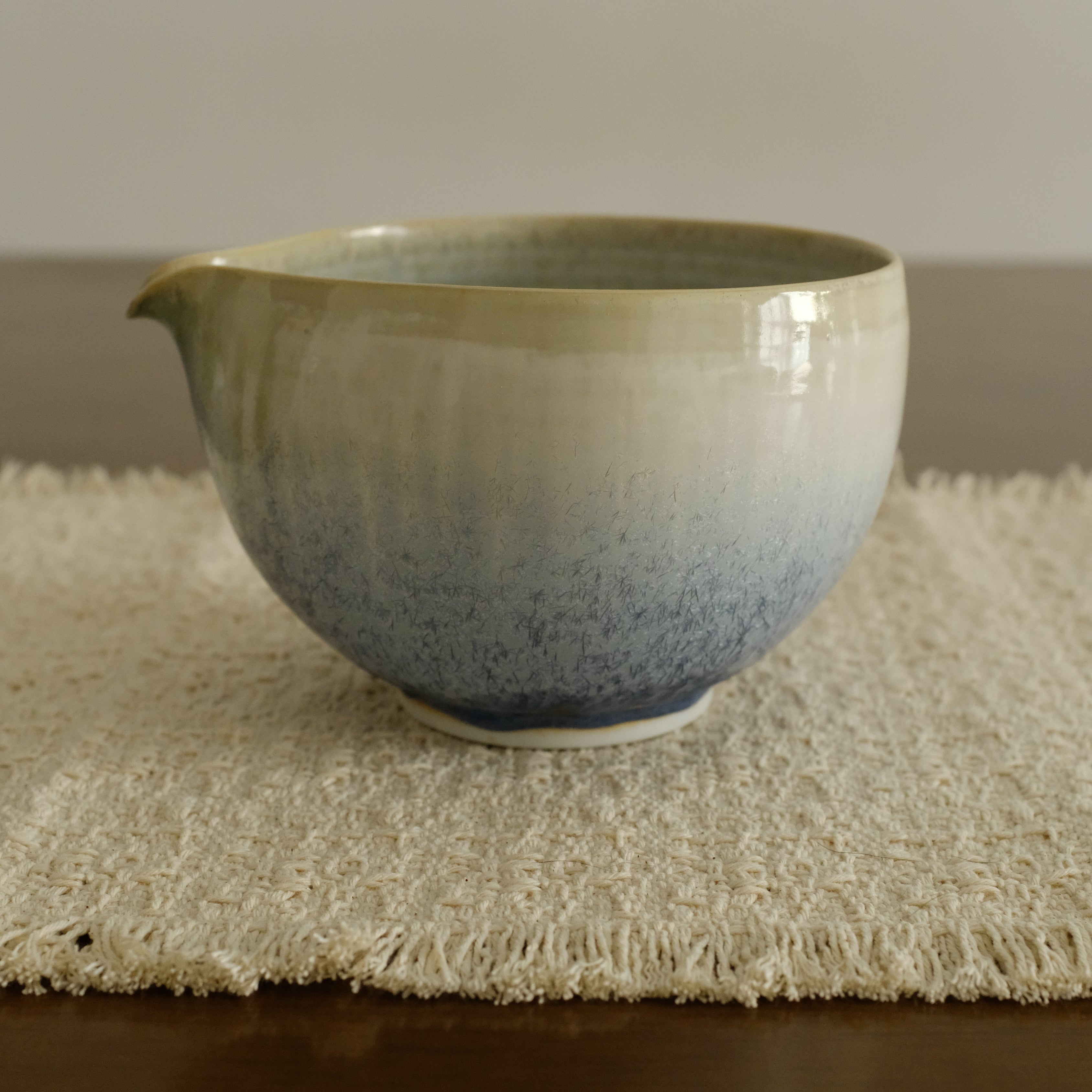 PG Handmade Blue Frozen Winter Lake Matte Glaze Katakuchi Chawan Matcha Bowl