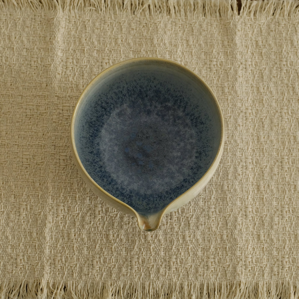 PG Handmade Blue Frozen Winter Lake Matte Glaze Katakuchi Chawan Matcha Bowl