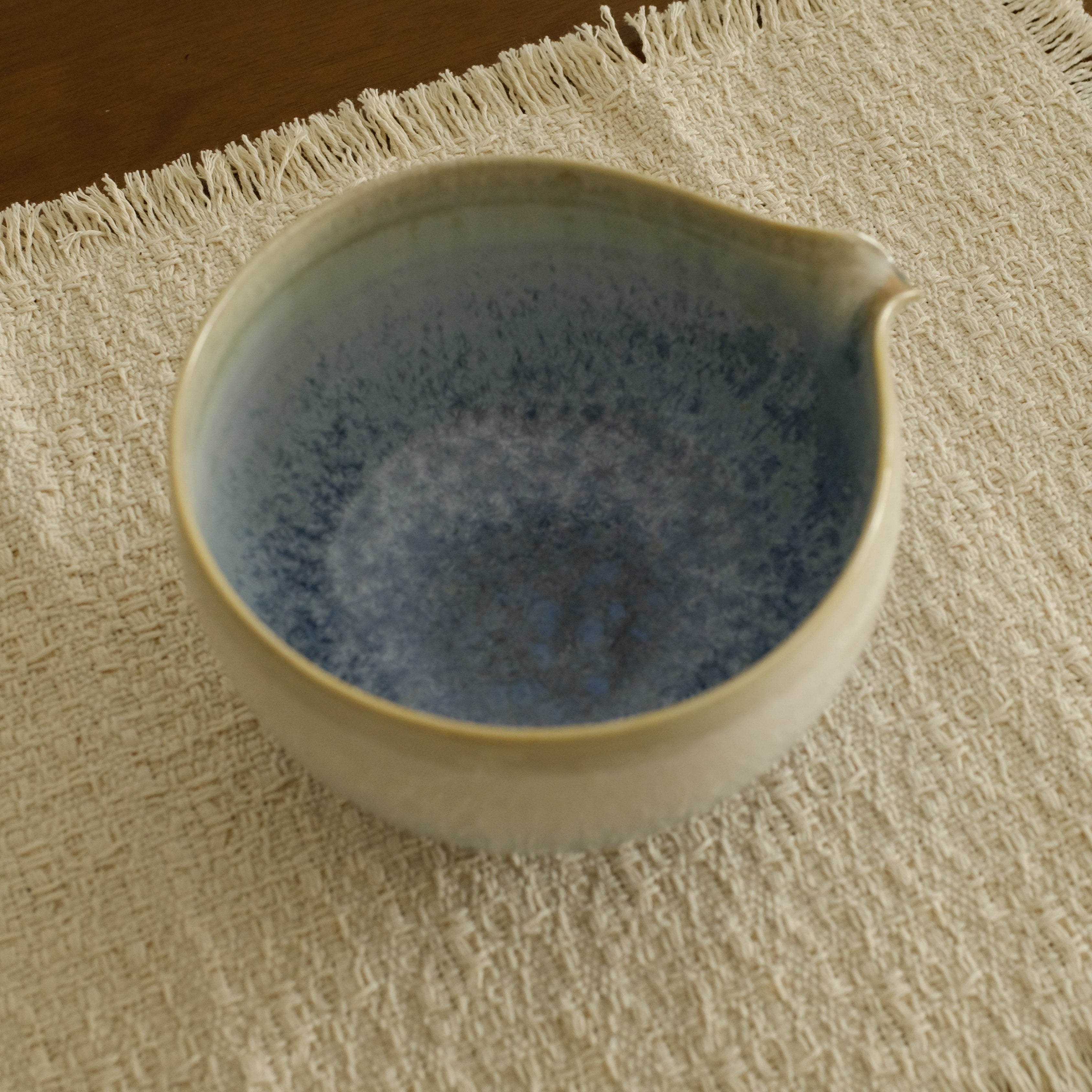 PG Handmade Blue Frozen Winter Lake Matte Glaze Katakuchi Chawan Matcha Bowl