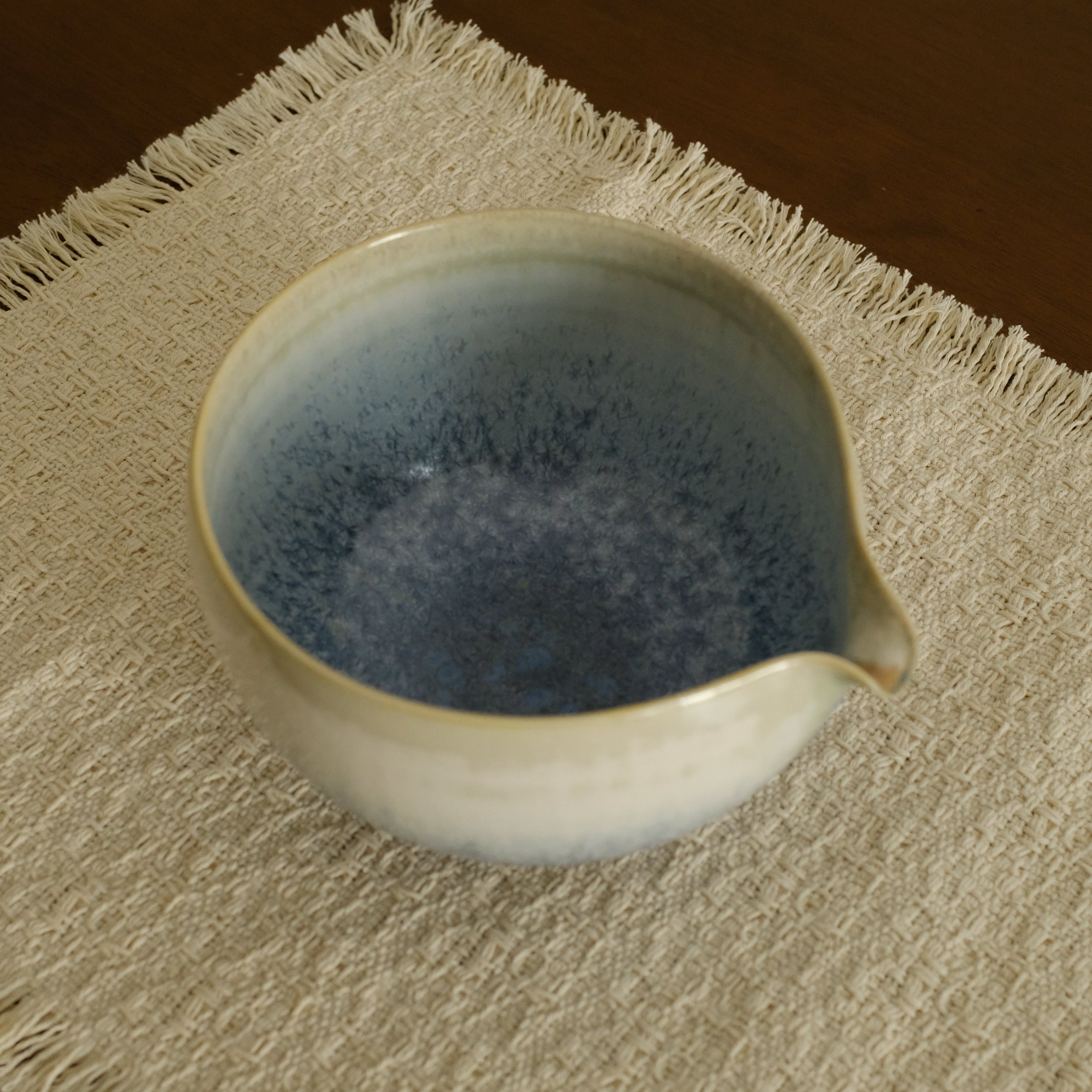PG Handmade Blue Frozen Winter Lake Matte Glaze Katakuchi Chawan Matcha Bowl