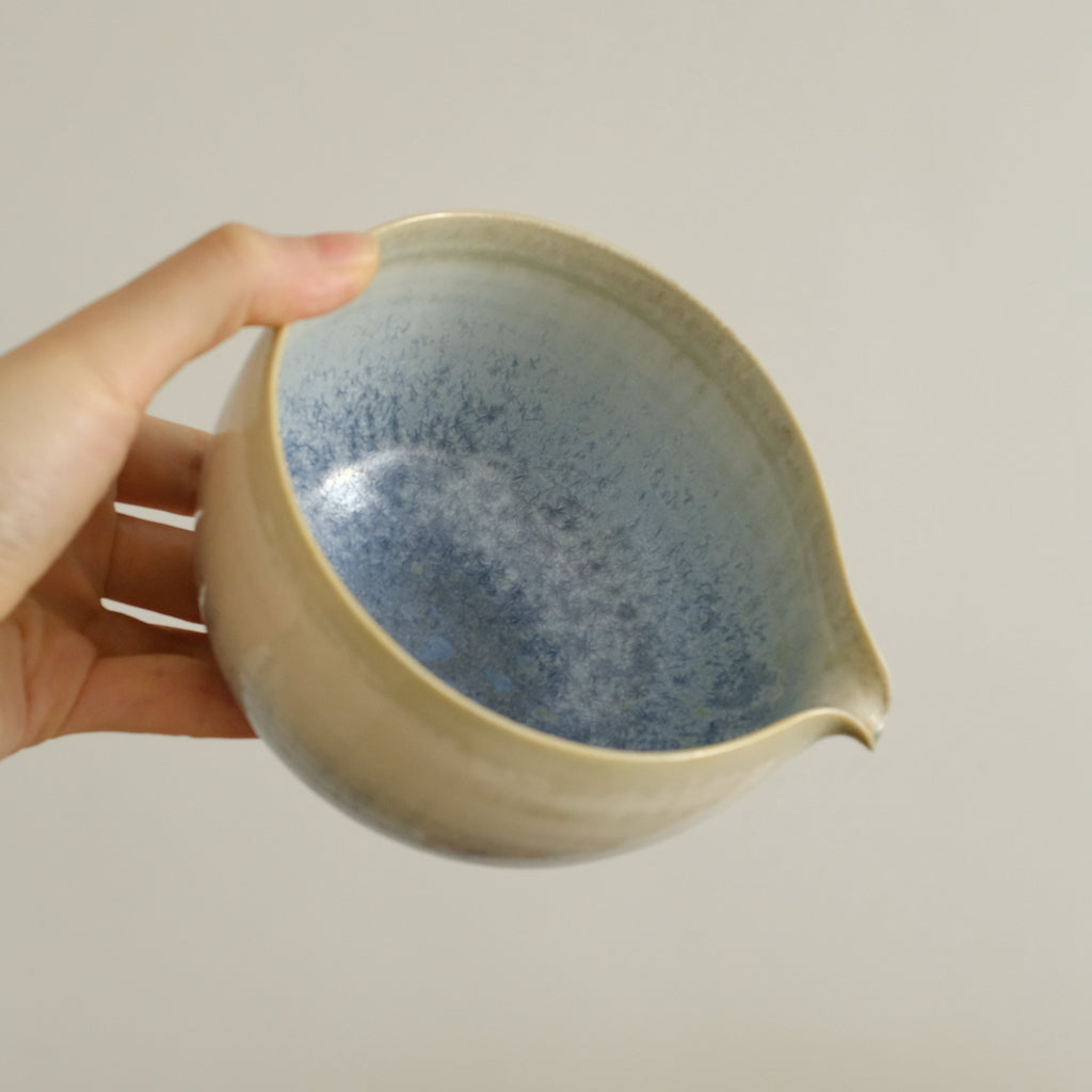 PG Handmade Blue Frozen Winter Lake Matte Glaze Katakuchi Chawan Matcha Bowl