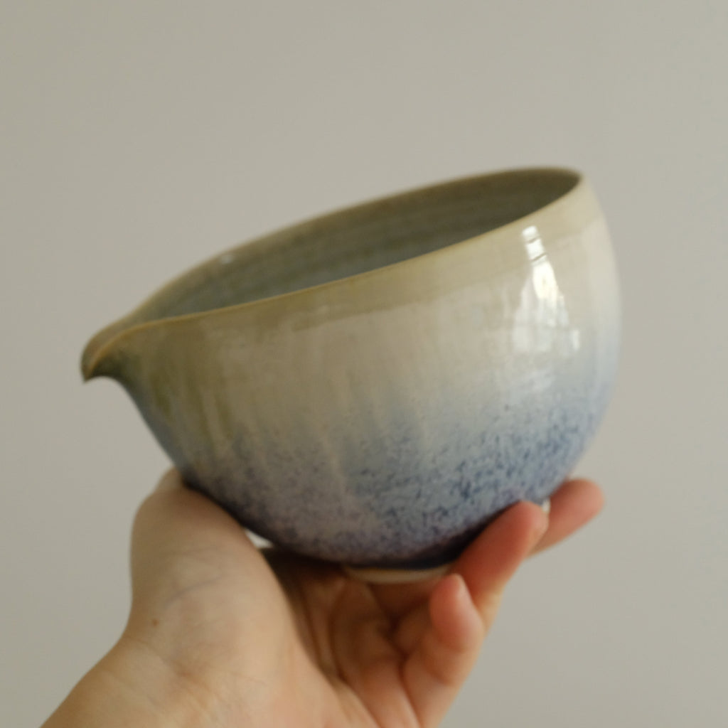 PG Handmade Blue Frozen Winter Lake Matte Glaze Katakuchi Chawan Matcha Bowl