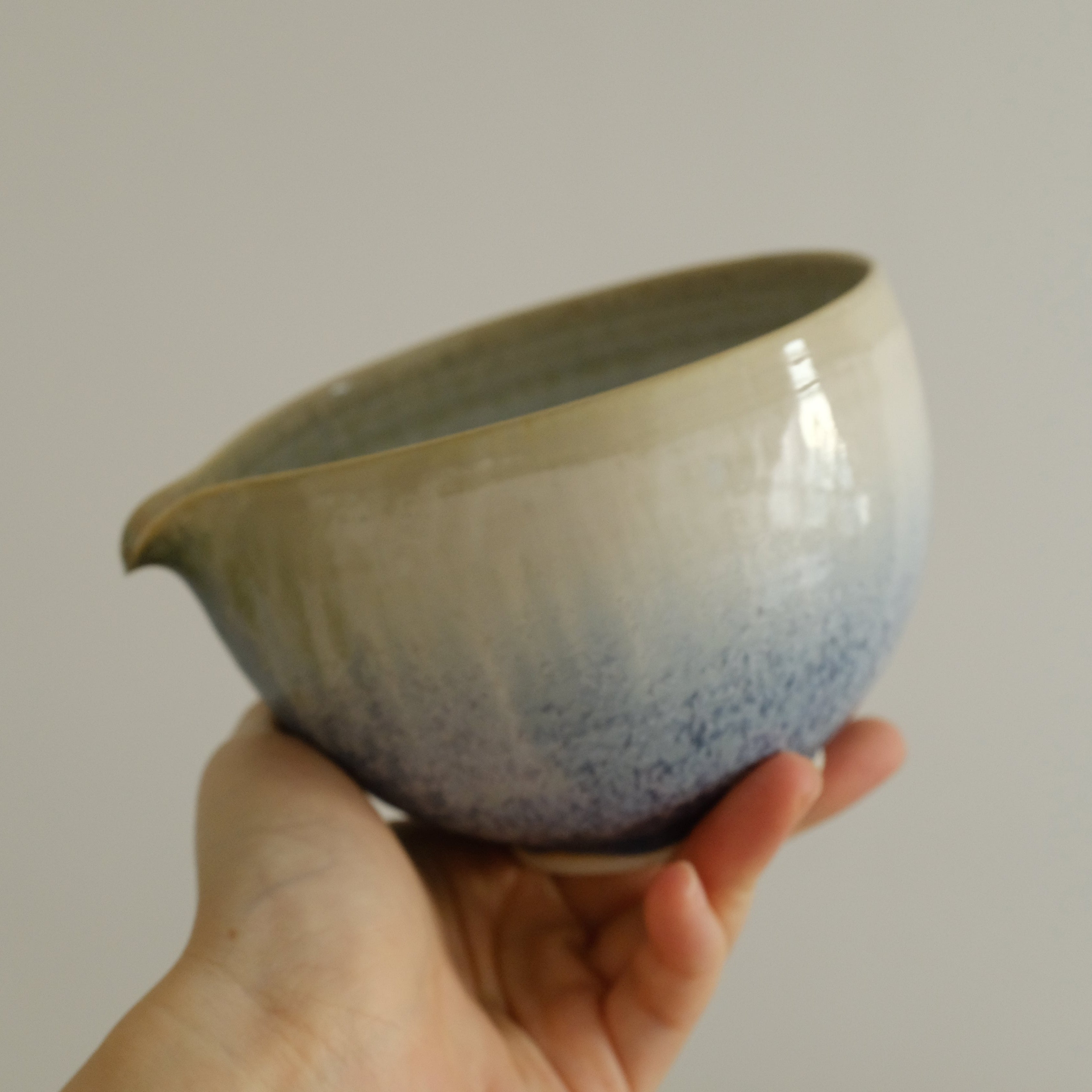 PG Handmade Blue Frozen Winter Lake Matte Glaze Katakuchi Chawan Matcha Bowl