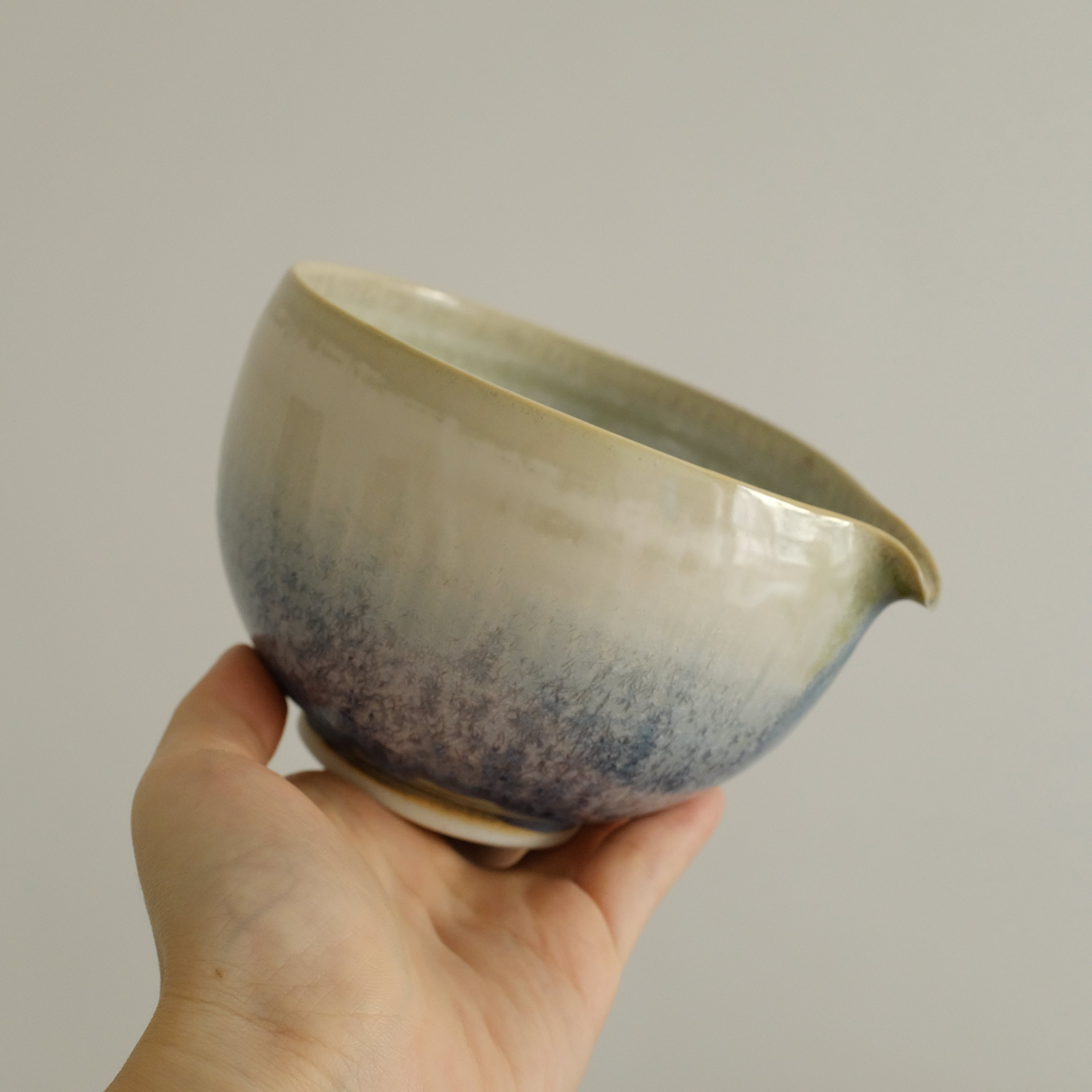 PG Handmade Blue Frozen Winter Lake Matte Glaze Katakuchi Chawan Matcha Bowl