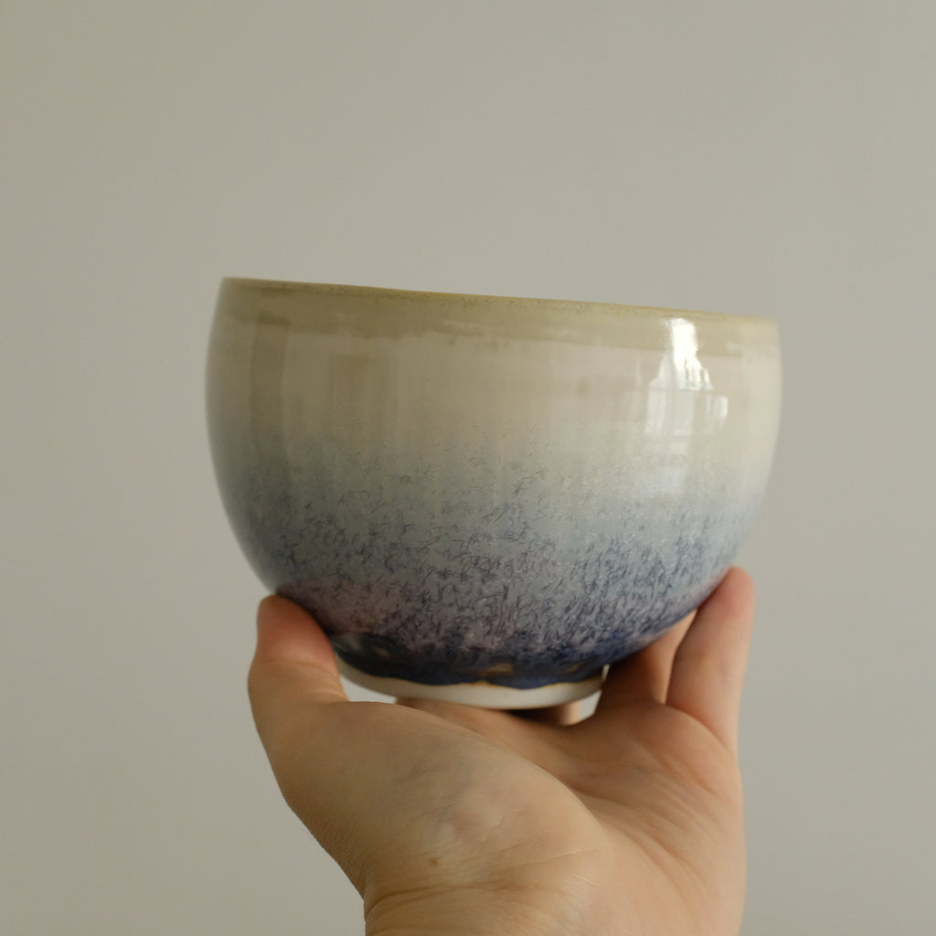 PG Handmade Blue Frozen Winter Lake Matte Glaze Katakuchi Chawan Matcha Bowl