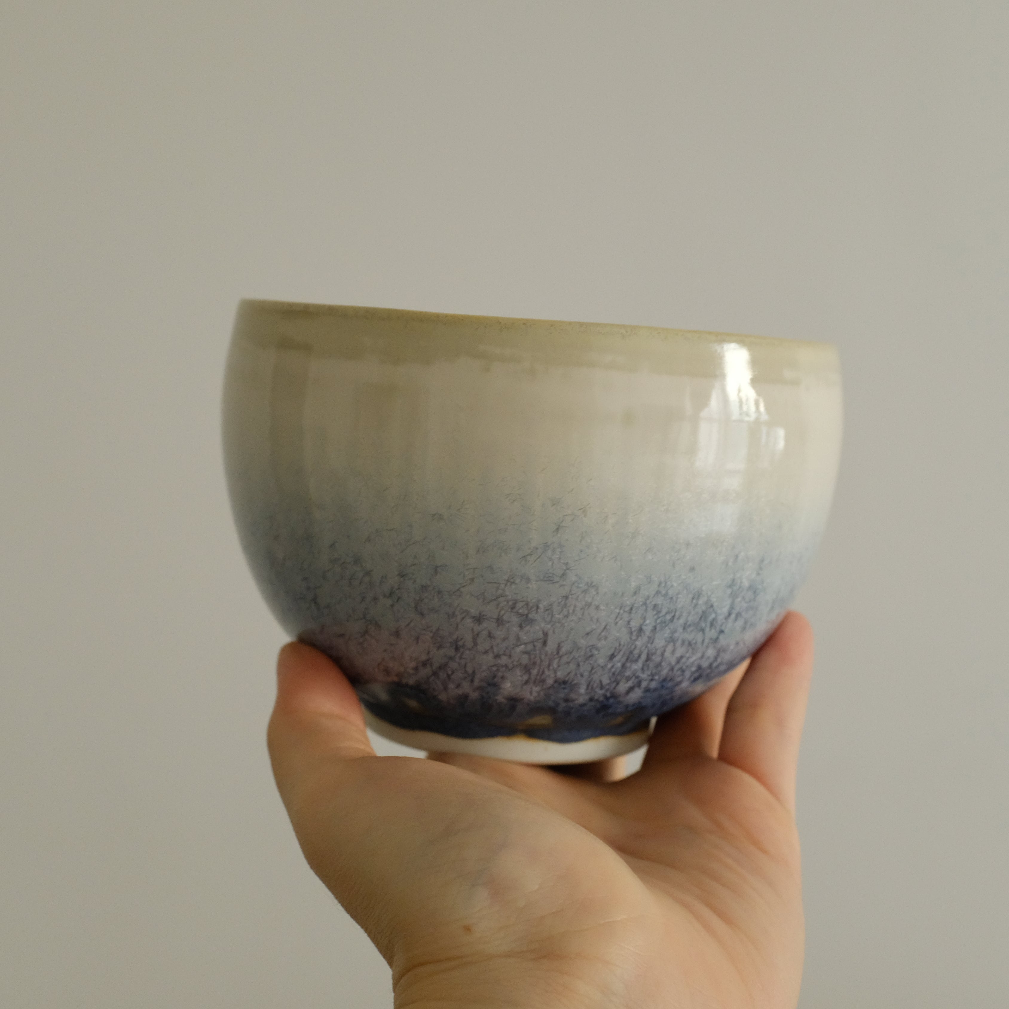 PG Handmade Blue Frozen Winter Lake Matte Glaze Katakuchi Chawan Matcha Bowl