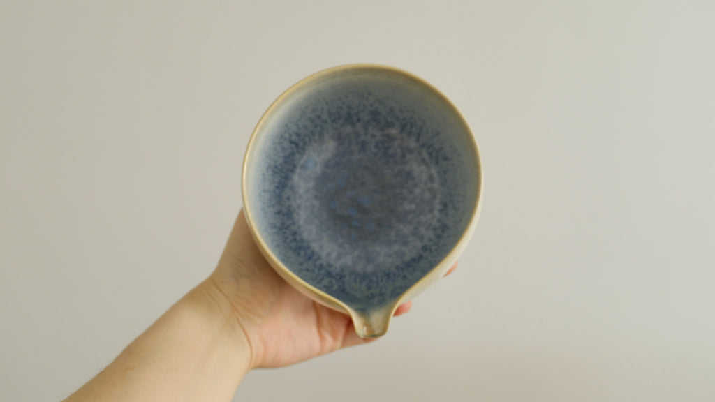 PG Handmade Blue Frozen Winter Lake Matte Glaze Katakuchi Chawan Matcha Bowl