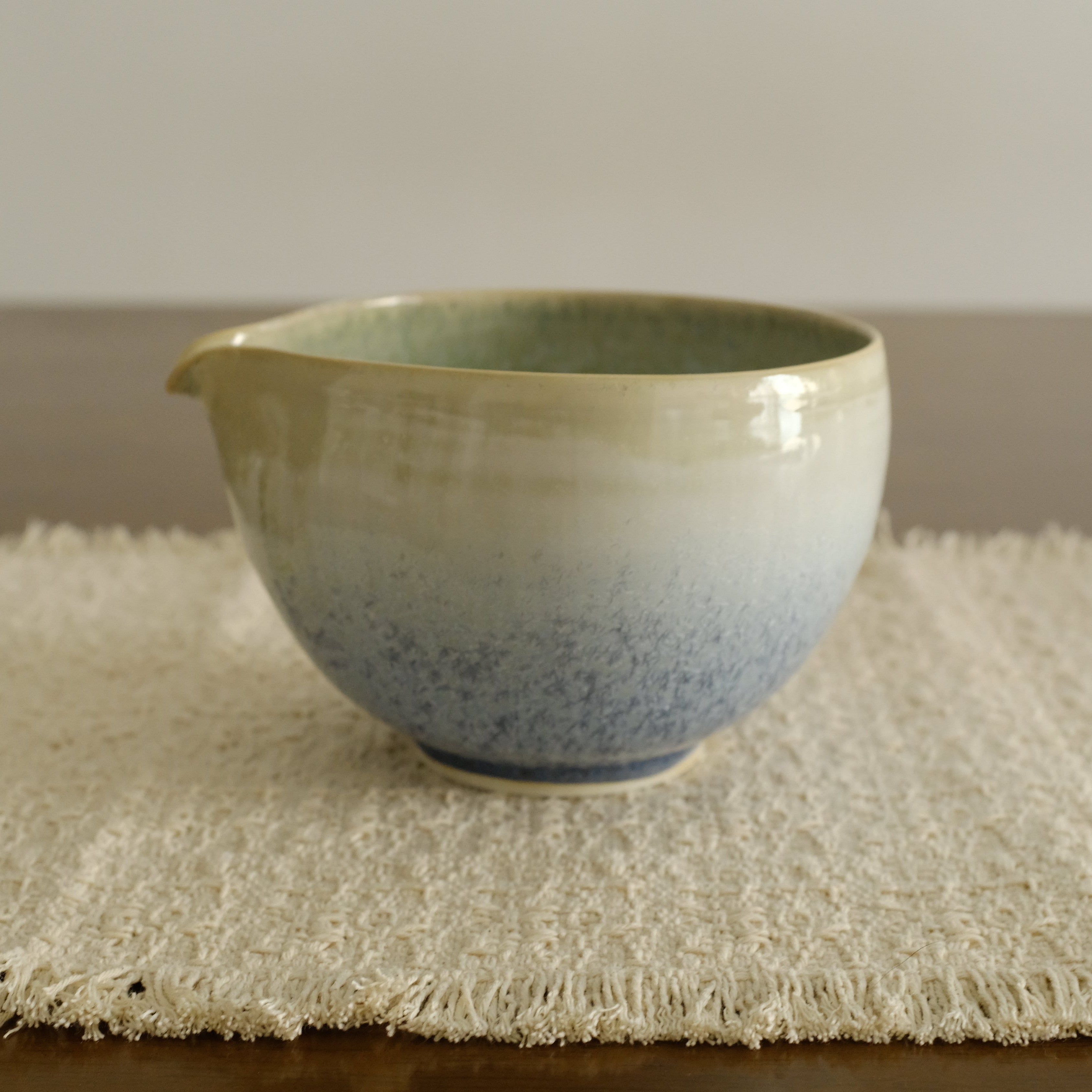 PG Handmade Blue Frozen Winter Lake Matte Glaze Katakuchi Chawan Matcha Bowl